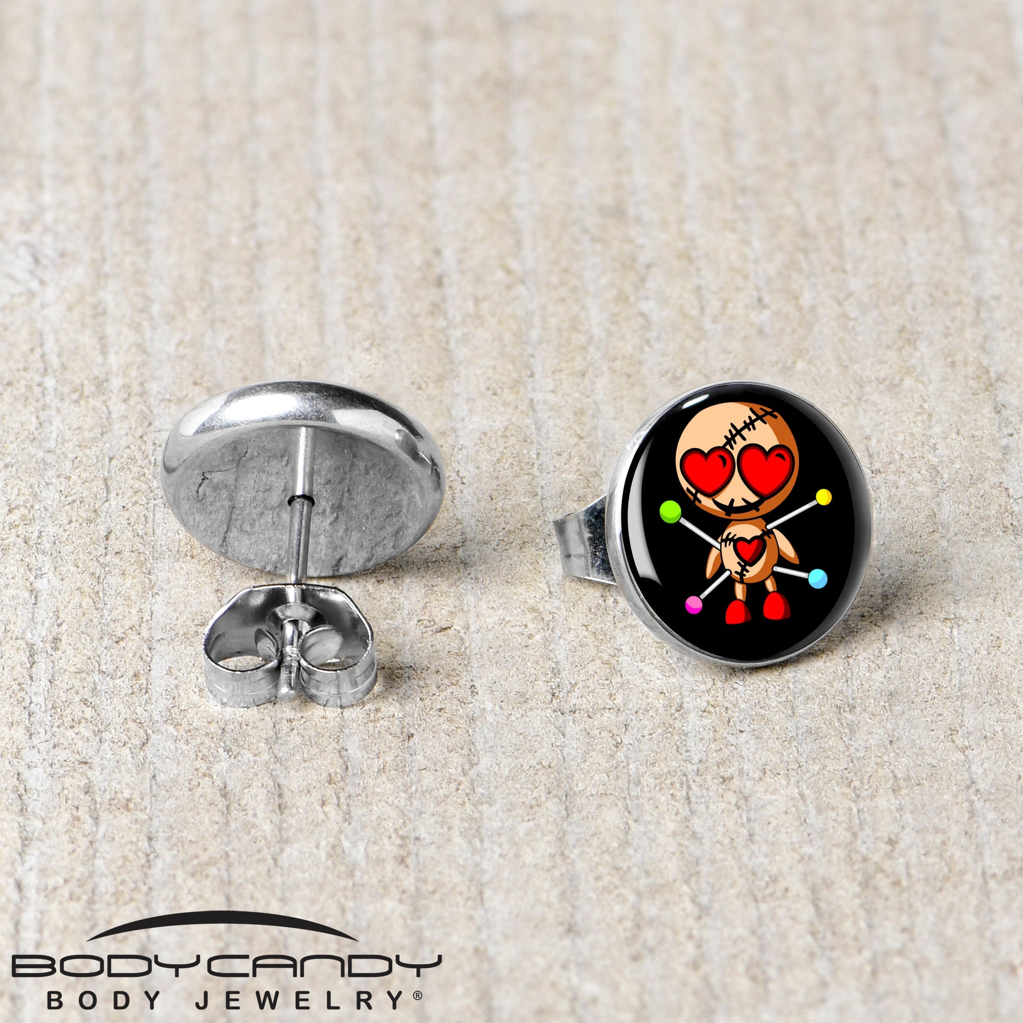 Valentine Heart Voodoo Doll Stud Earrings