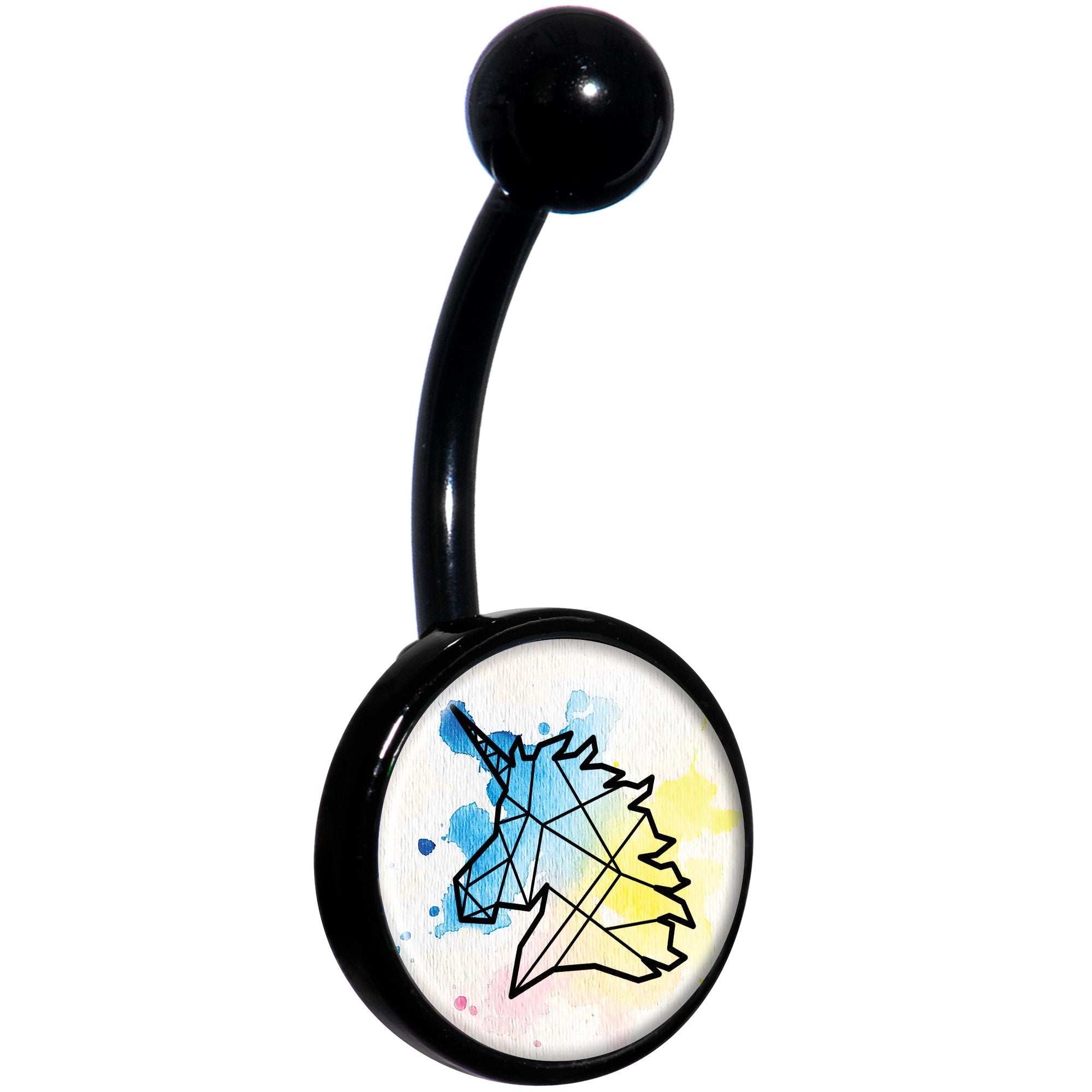 Watercolor Geometric Unicorn Black Belly Ring