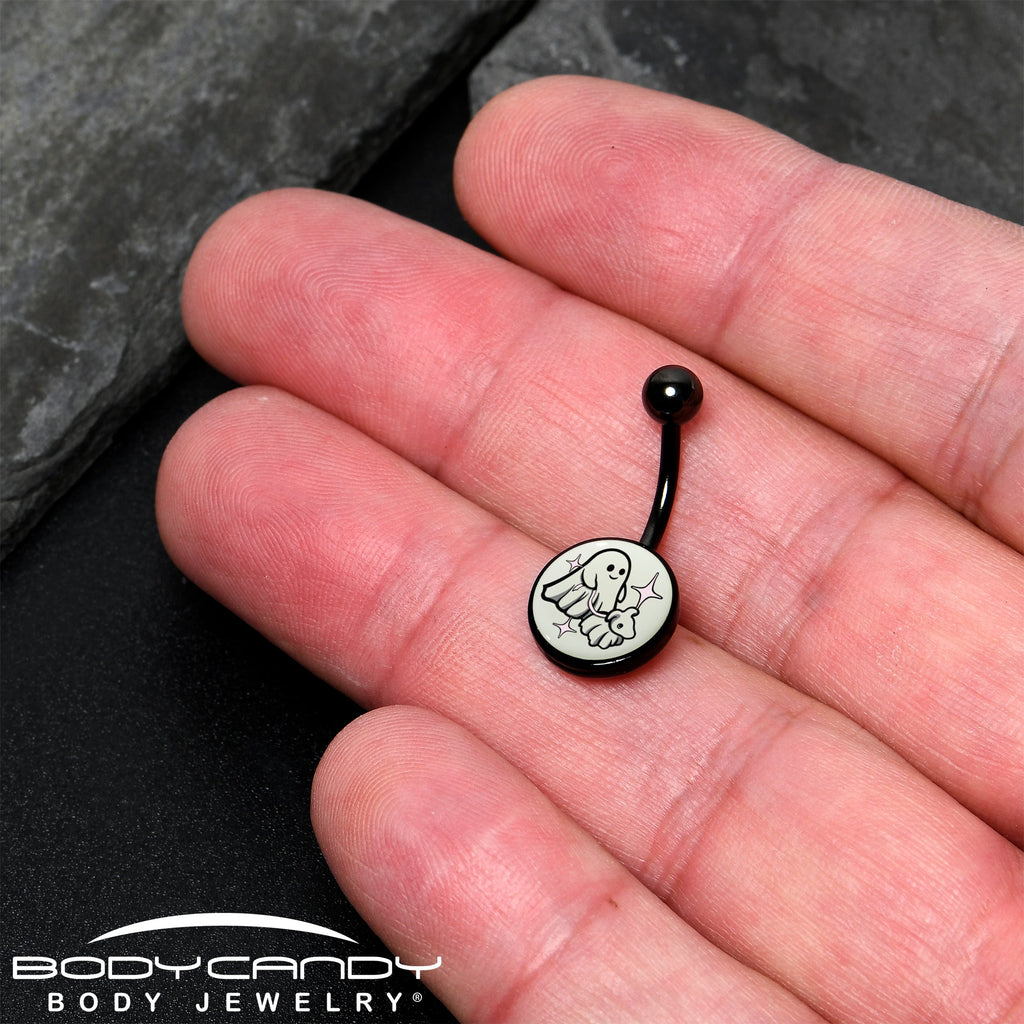Black Anodized Glow in the Dark Halloween Ghost Dog Walker Belly Ring by Onyx O