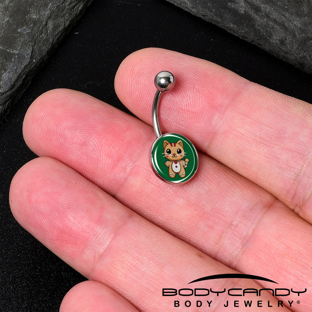 Christmas Holiday Gingerbread Kitty Cat Belly Ring by Onyx O