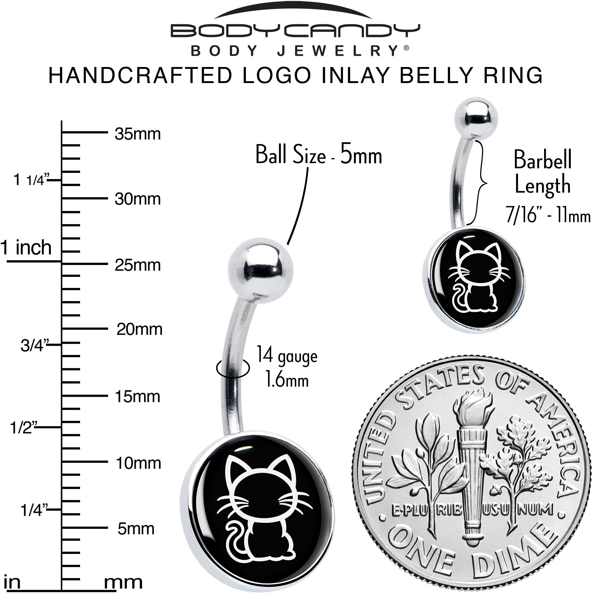 Black and White Kitty Cat Belly Ring by Onyx O