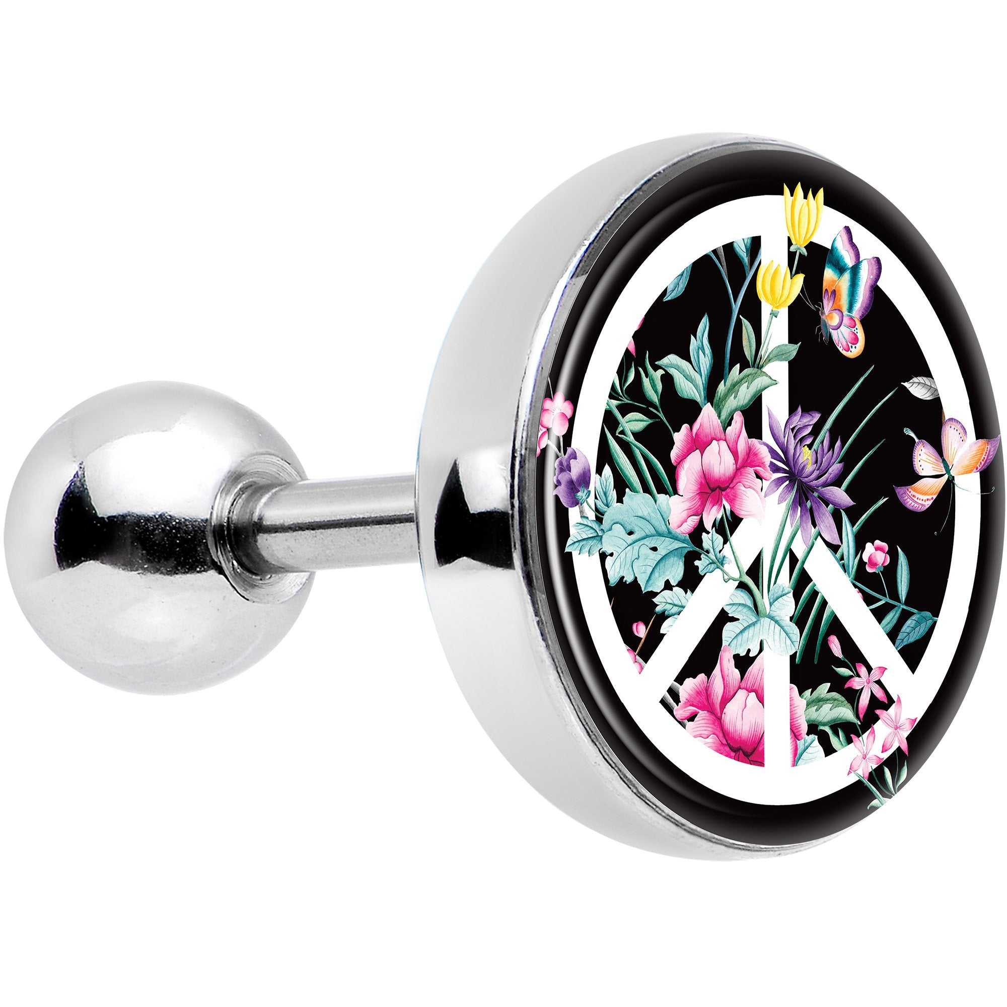16G 1/4 Floral Peace Sign Tragus Cartilage Earring