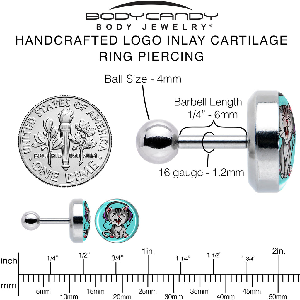 16G 1/4 Heavy Metal Kitty Cat Tragus Cartilage Earring by Onyx O