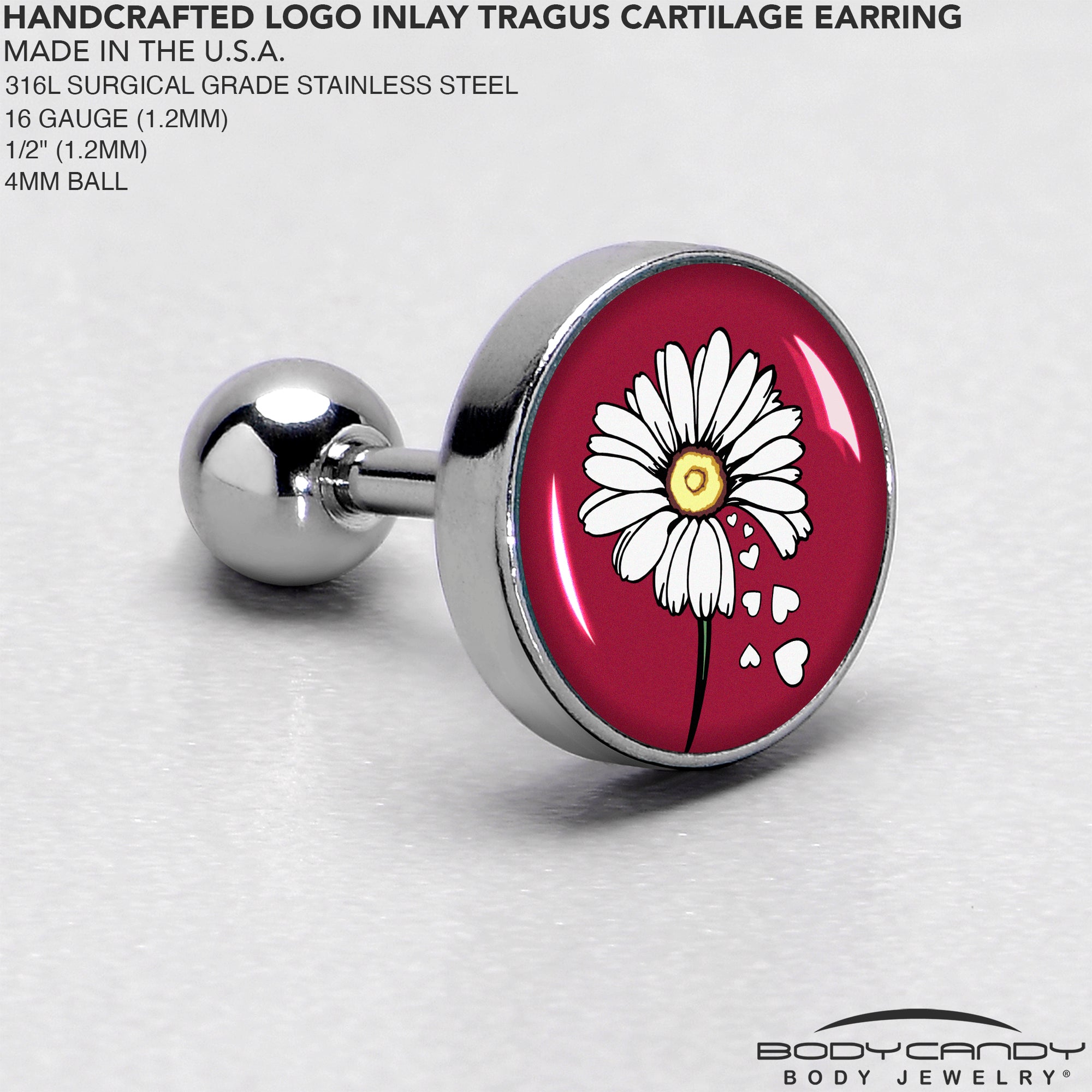 16G 1/4 Love Me Not Flower Tragus Cartilage Earring by Onyx O