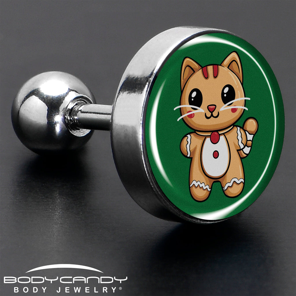 Christmas Holiday Gingerbrread Kitty Cat Tragus Cartilage Earring by Onyx O