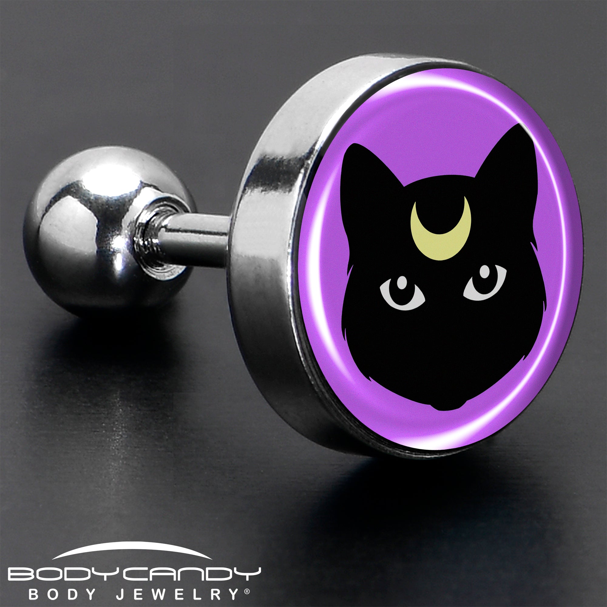16G 1/4 Black Mystic Kitty Cat Tragus Cartilage Earring by Onyx O