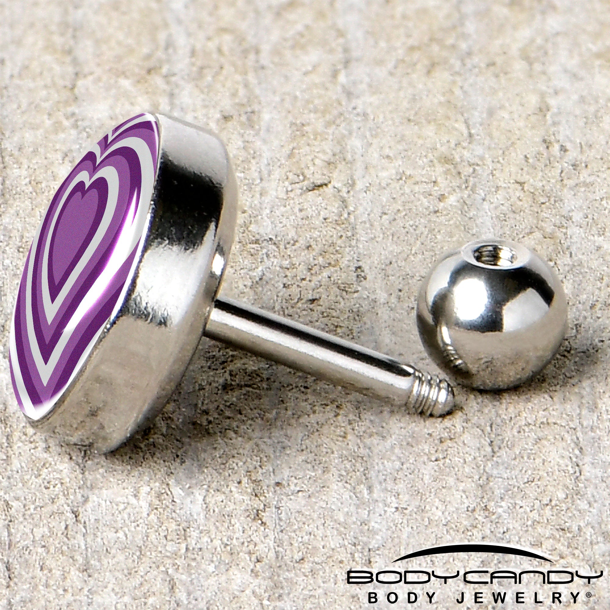 16G 1/4 Purple Retro Heart Tragus Cartilage Earring by Onyx O