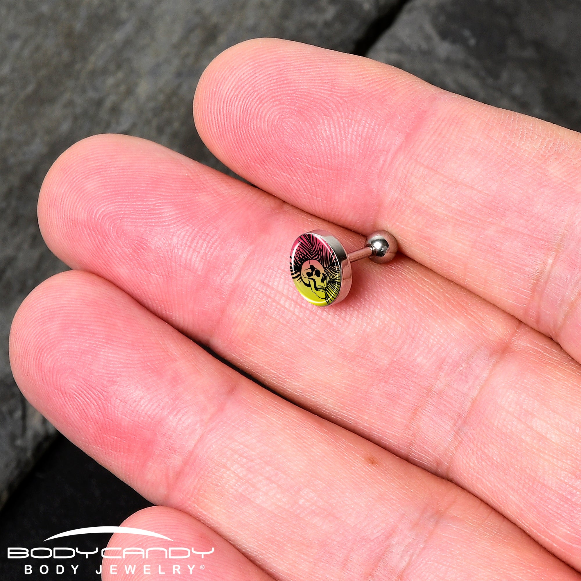 16G 1/4 Red Haze Sunset Skull and Palms Tragus Cartilage Earring by Onyx O