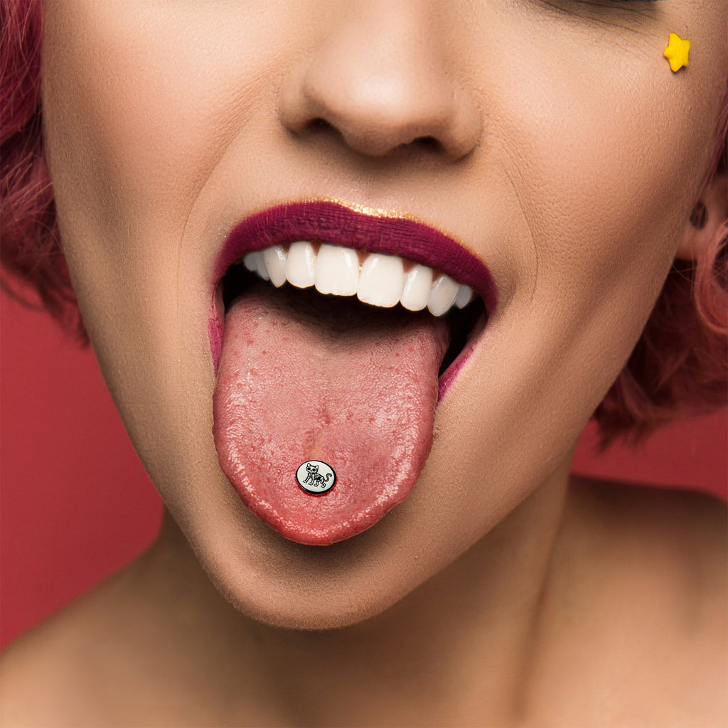 Glow in the Dark Black Anodized Skeleton Kitty Cat Barbell Tongue Ring by Onyx O