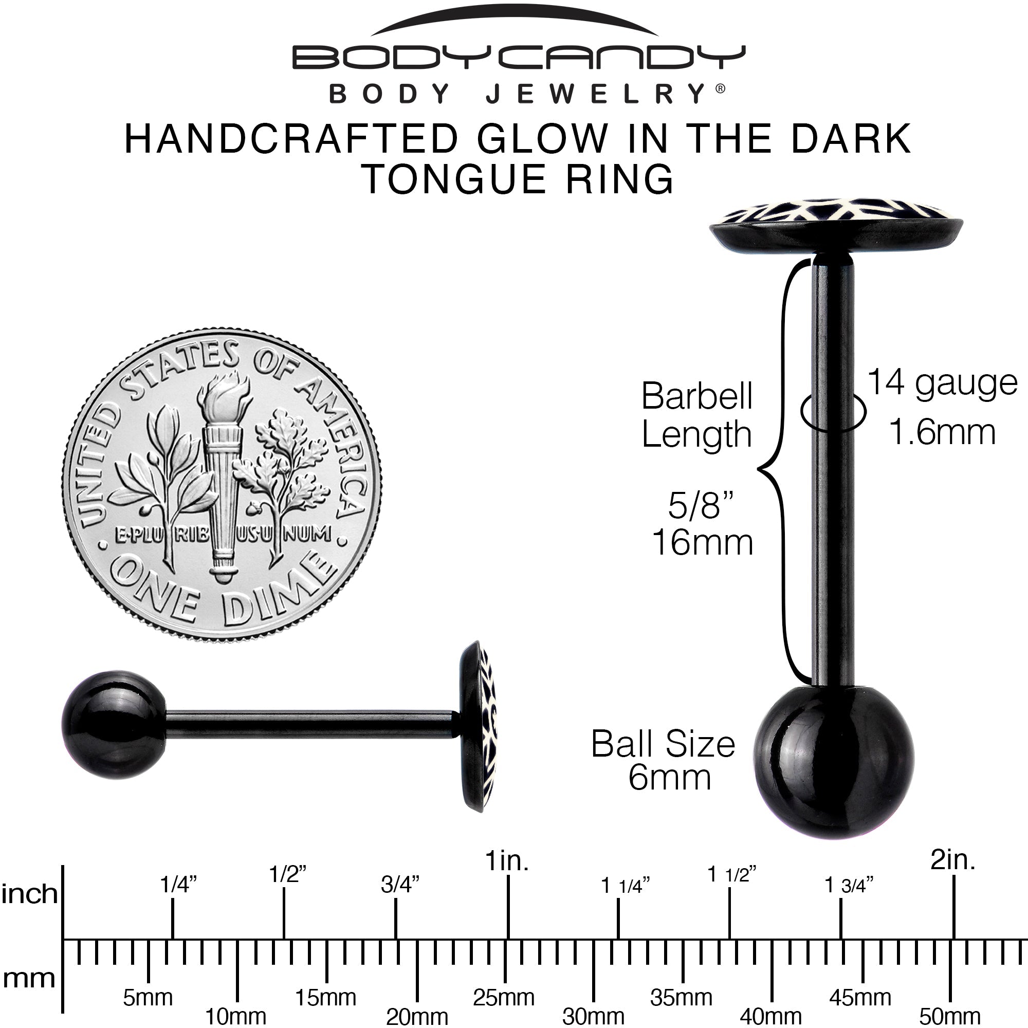 Black Glow in the Dark Holiday Snowflake Tongue Ring by Onyx O