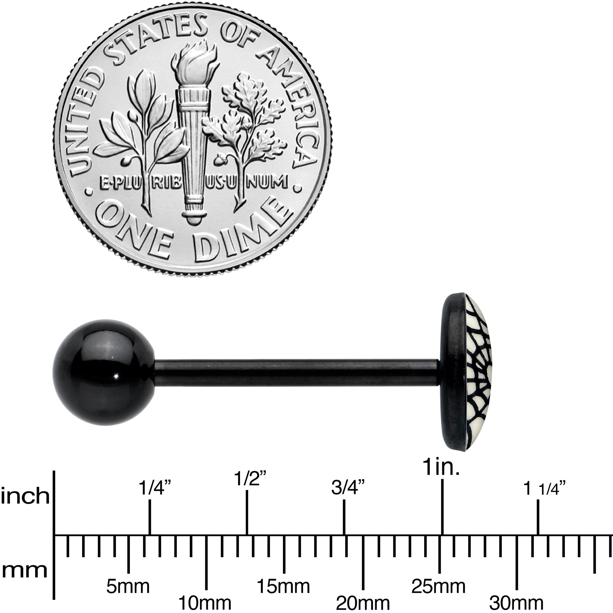 Black Glow in the Dark Heart Spider Web Barbell Tongue Ring by Onyx O