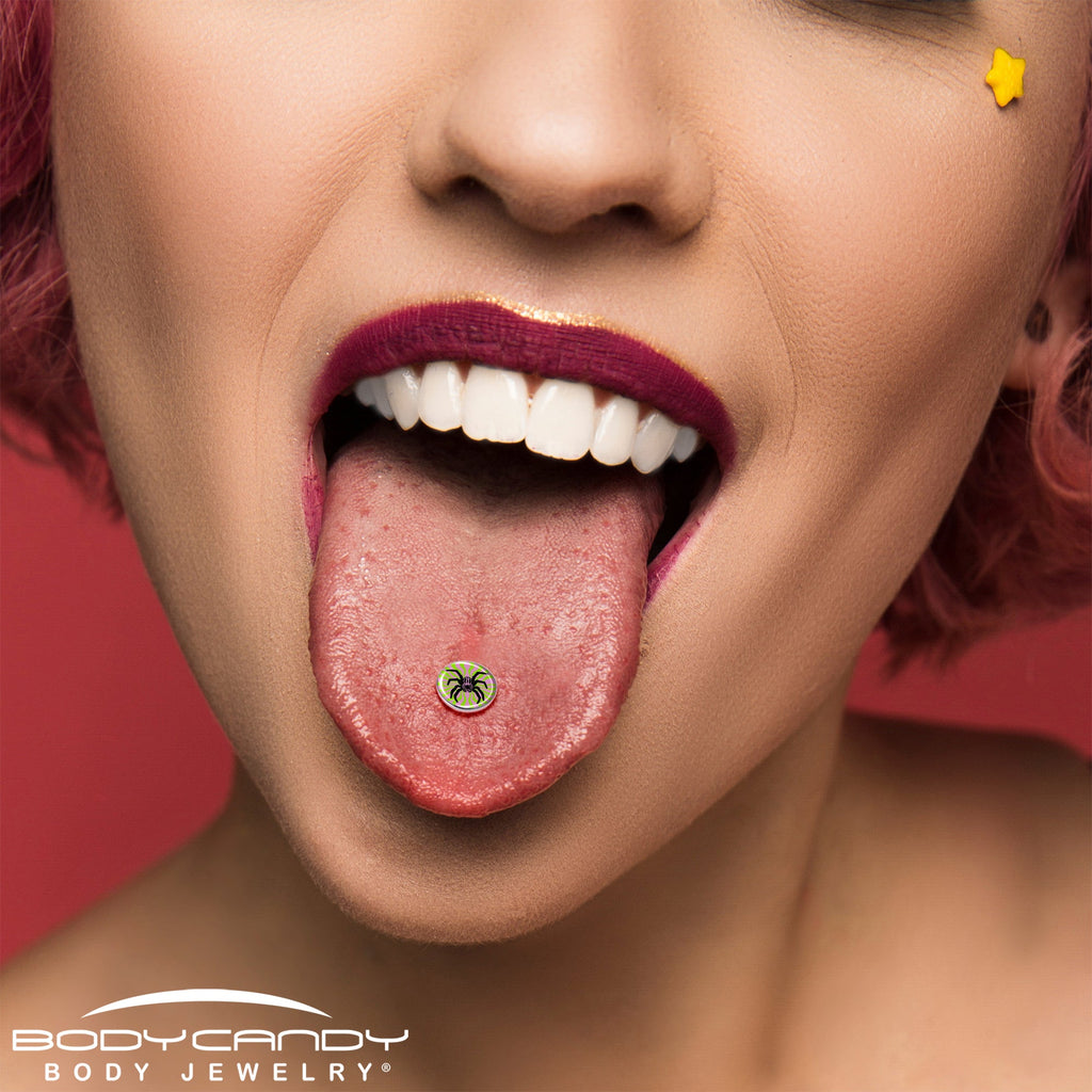 Psychedelic Spider Barbell Tongue Ring by Onyx O