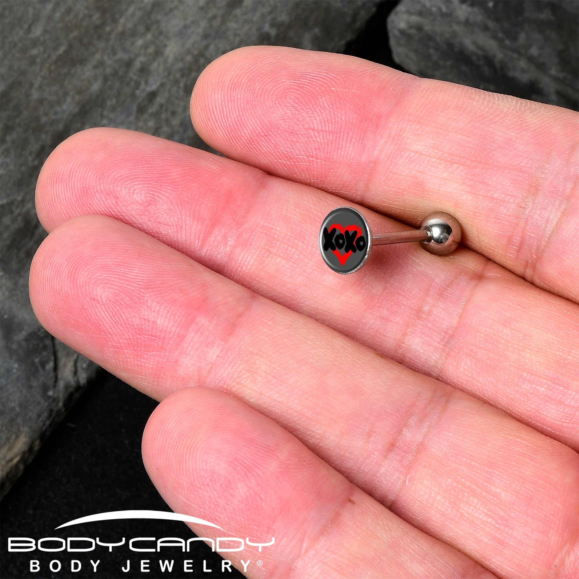 XOXO Heart Barbell Tongue Ring by Onyx O