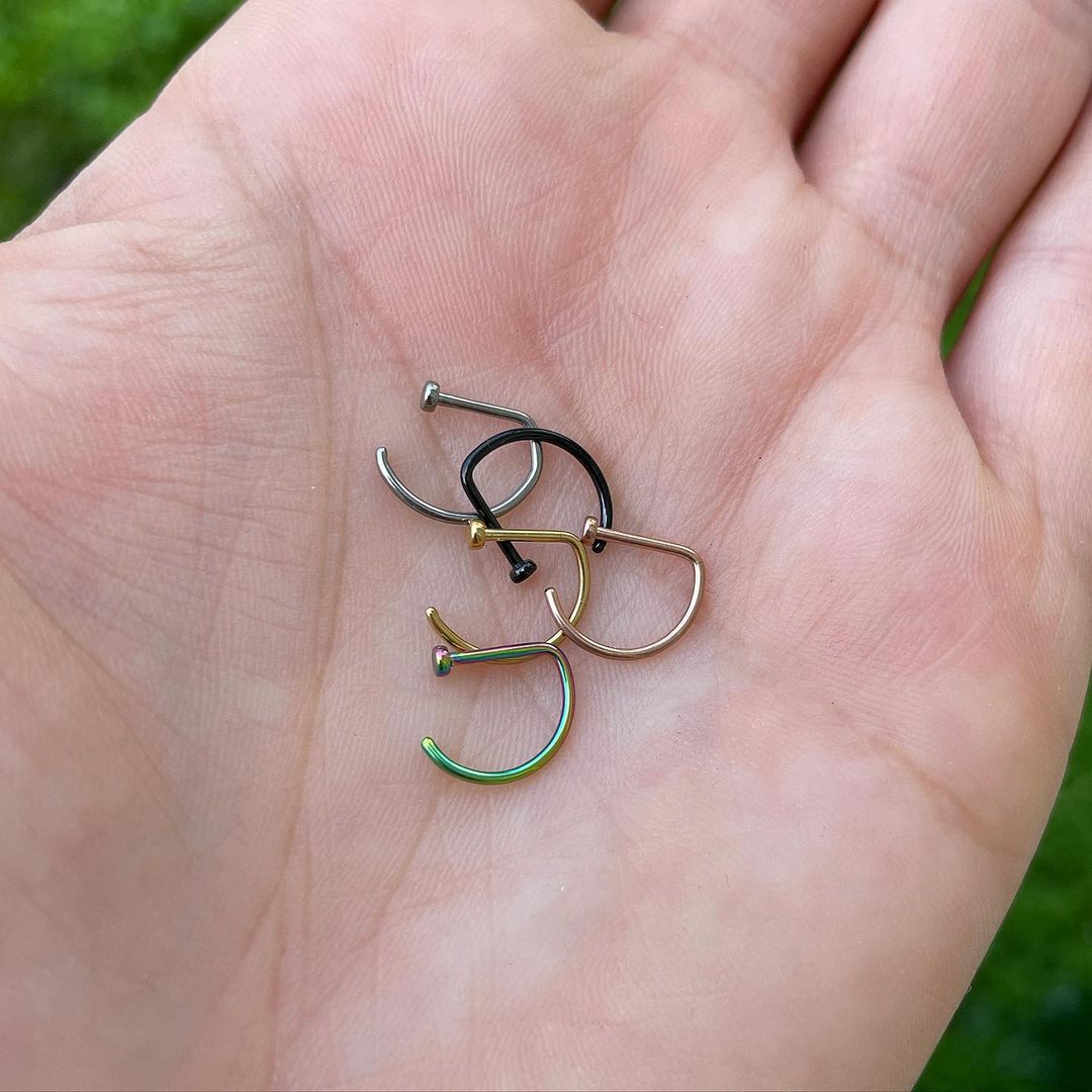 20G 3/8 Rainbow Implant Grade Titanium D Shape Nose Hoop