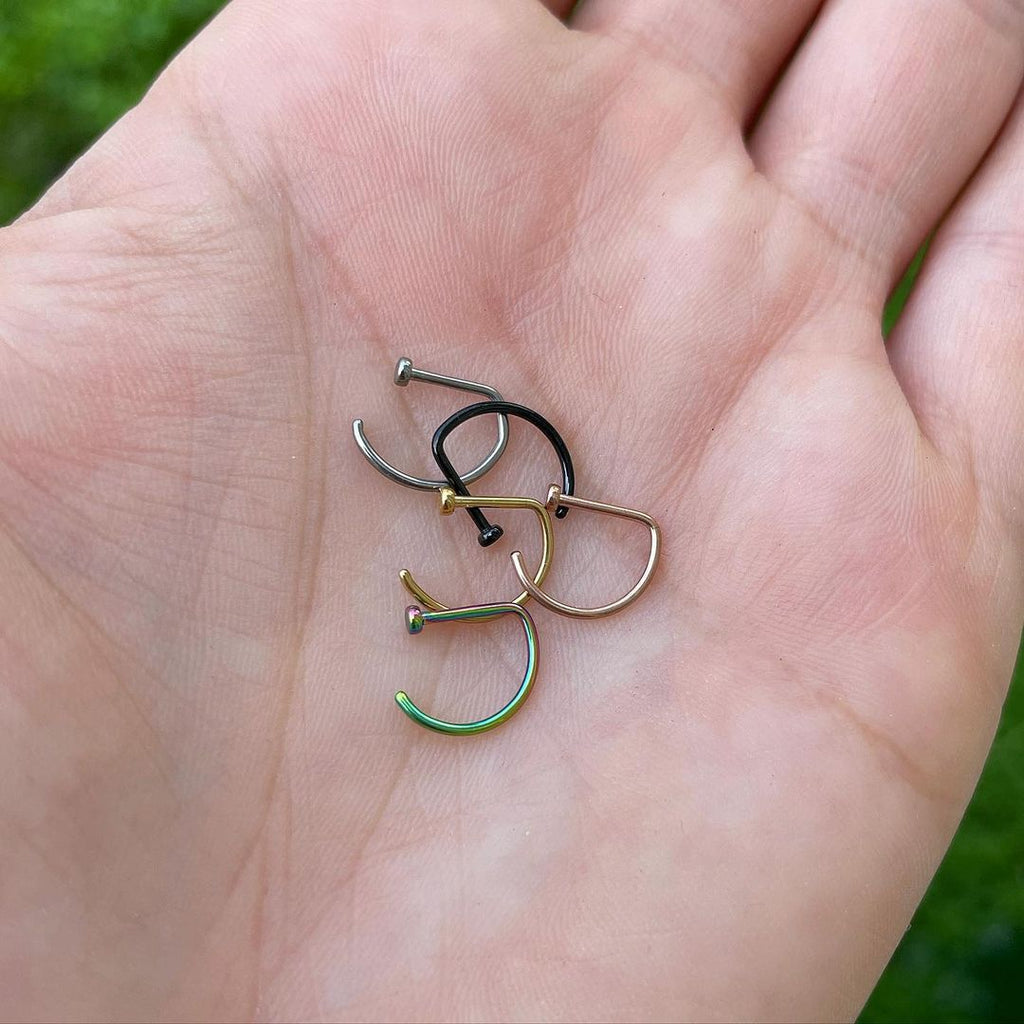 20G 5/16 Rainbow Implant Grade Titanium D Shape Nose Hoop