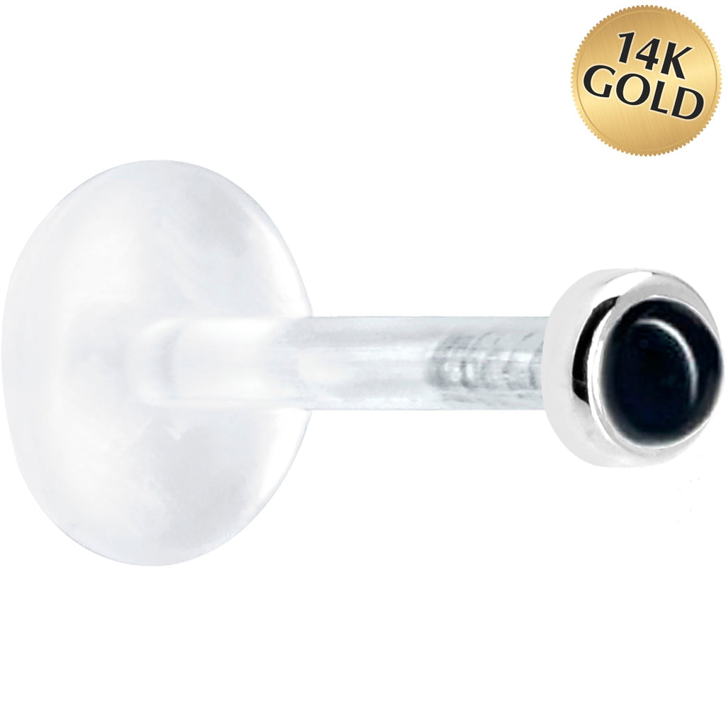 16G 5/16 Solid 14K White Gold 2mm Genuine Onyx Bioplast Tragus Earring Stud