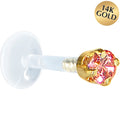 16G 5/16 Solid 14K Yellow Gold 3mm Salmon Cubic Zirconia Bioplast Tragus Earring Stud