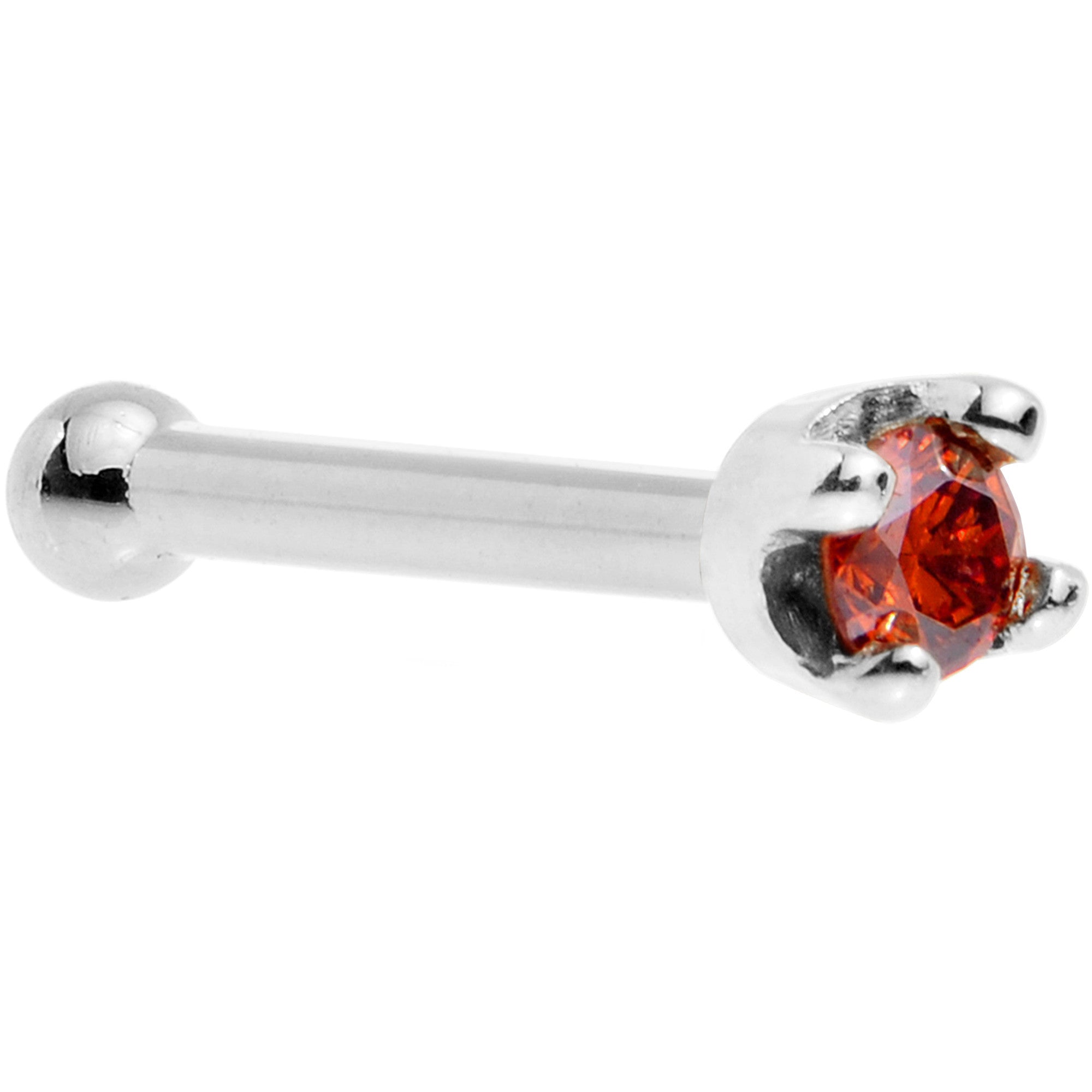 Solid 14K White Gold 1.5mm Genuine Red Diamond Nose Ring
