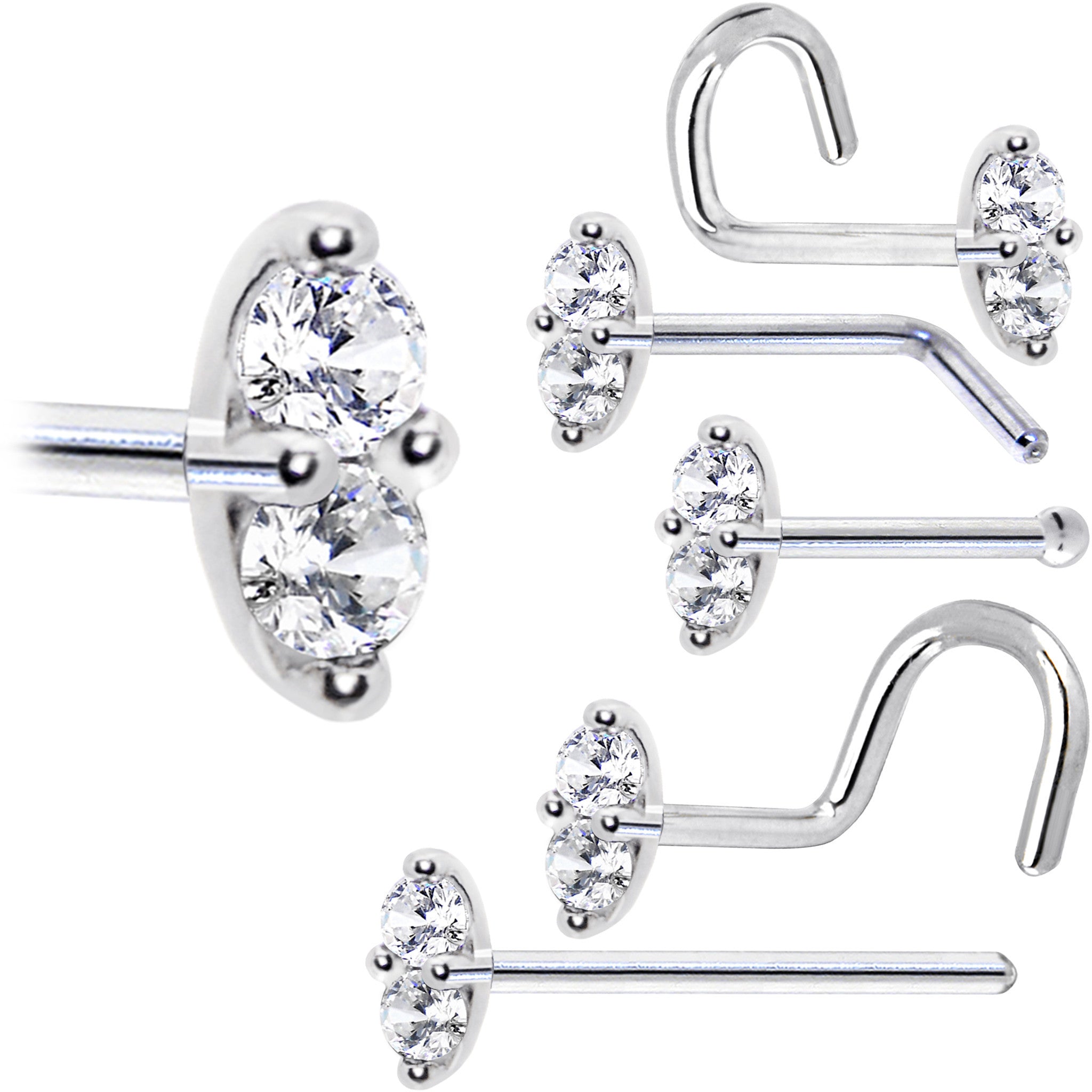 14k White Gold Clear 1.5mm CZ Marquise Nose Ring