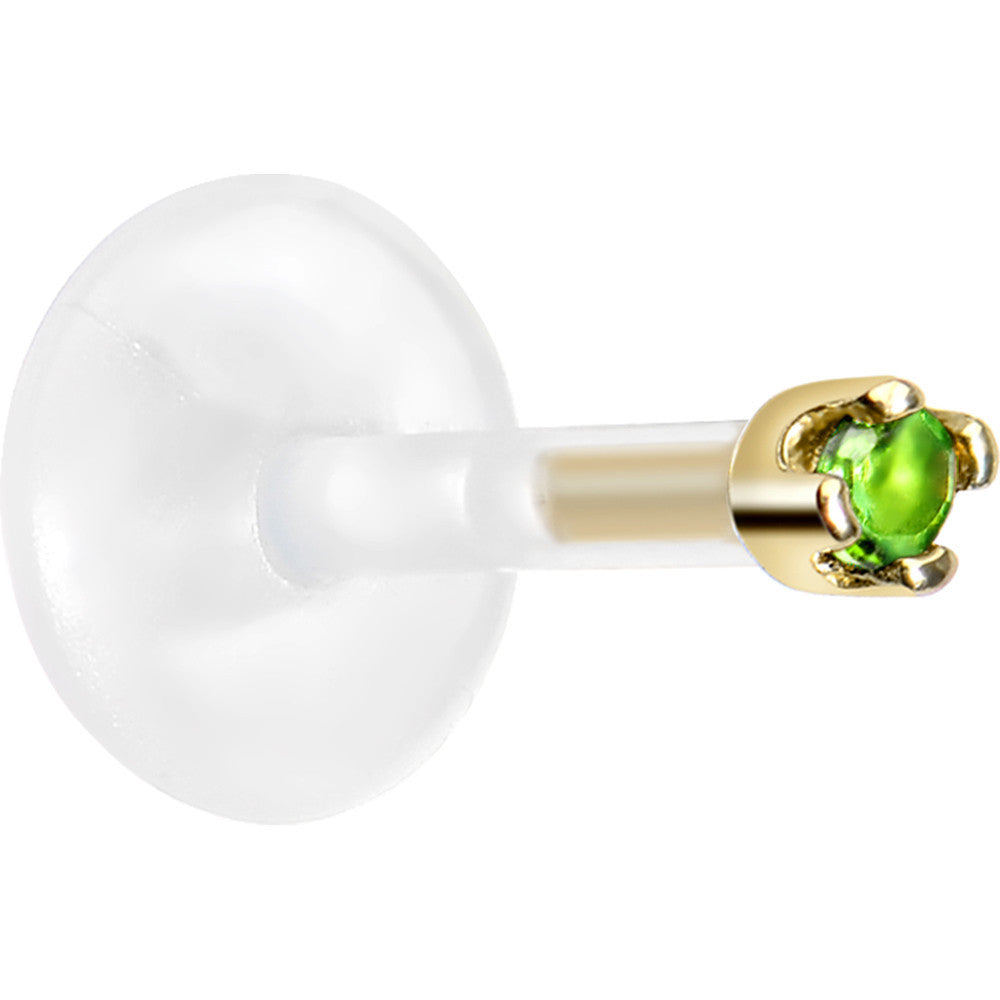 16G 1/4 14K Yellow Gold May 1.5mm CZ Bioplast Push in Cartilage Earring