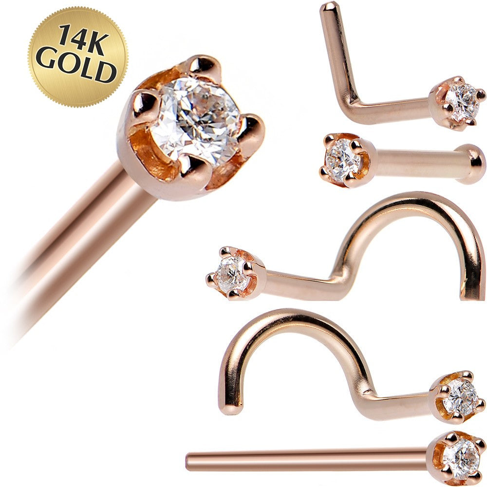 14K Rose Gold 1.5mm Genuine Diamond Nose Ring
