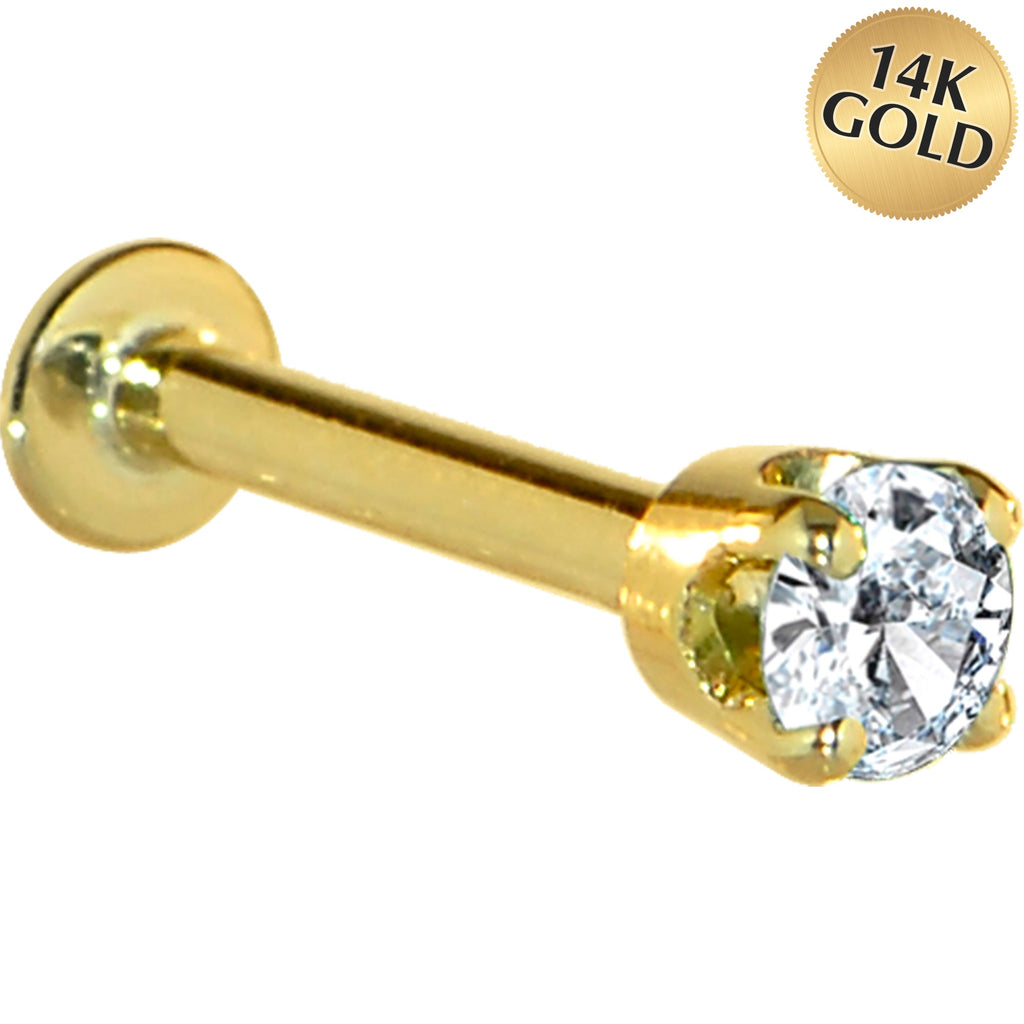16G Solid 14K Yellow Gold 3mm Cubic Zirconia Tragus Earring Stud