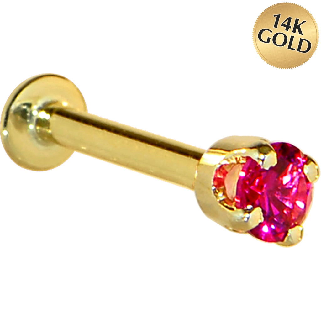 16G Solid 14K Yellow Gold 3mm Red Cubic Zirconia Tragus Earring Stud