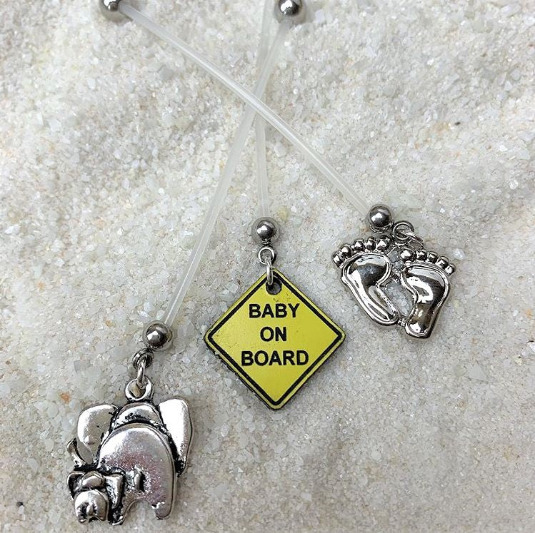 Clear CZ Gem Baby Precious Footprints Dangle Pregnancy Belly Ring