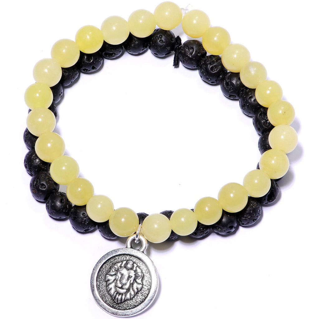 Handmade Lava Stone Peridot Leo Zodiac Bracelet Set of 2