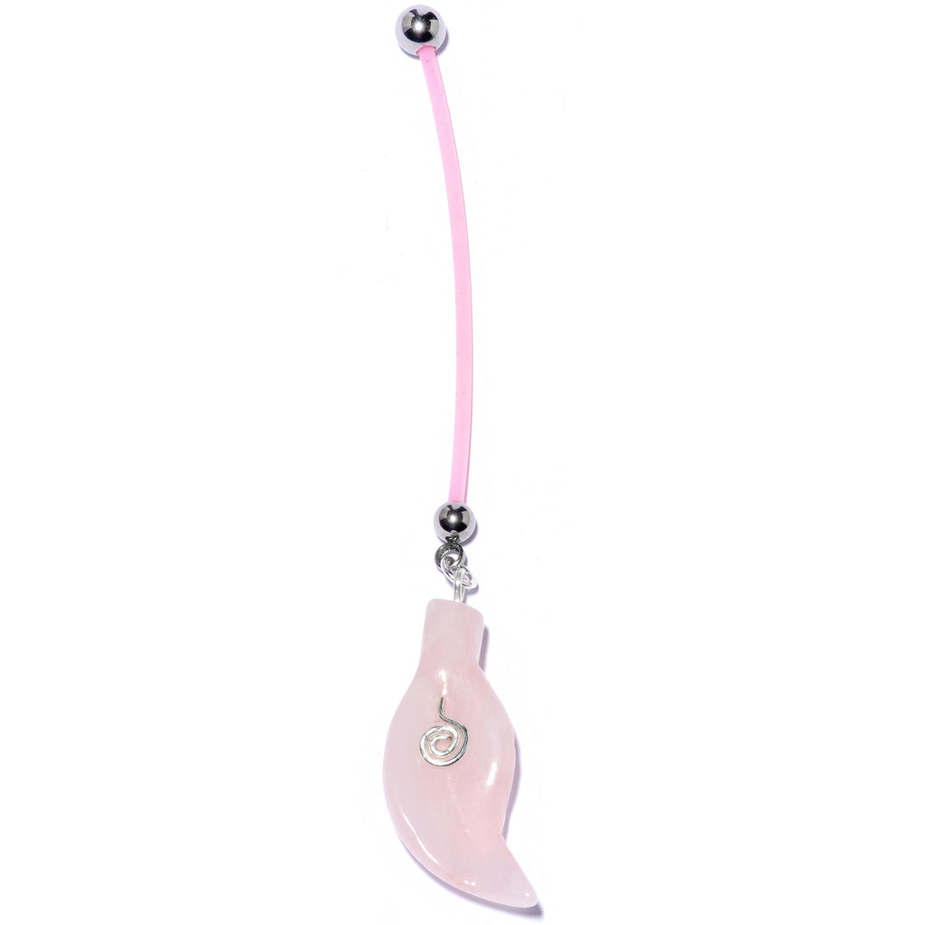 Handcrafted Natural Rose Flower Quartz Leaf Dangle Pregnancy Belly Ring