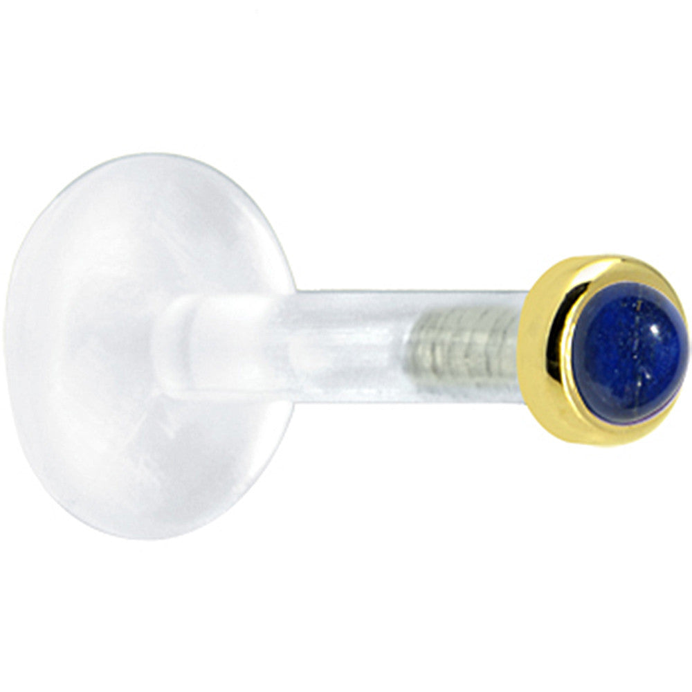 Solid 14K Yellow Gold 2mm Genuine Blue Lapis Lazuli Bioplast Push in Monroe