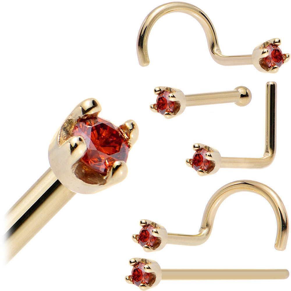 Solid 18K Yellow Gold 1.5mm Genuine Red Diamond Nose Ring