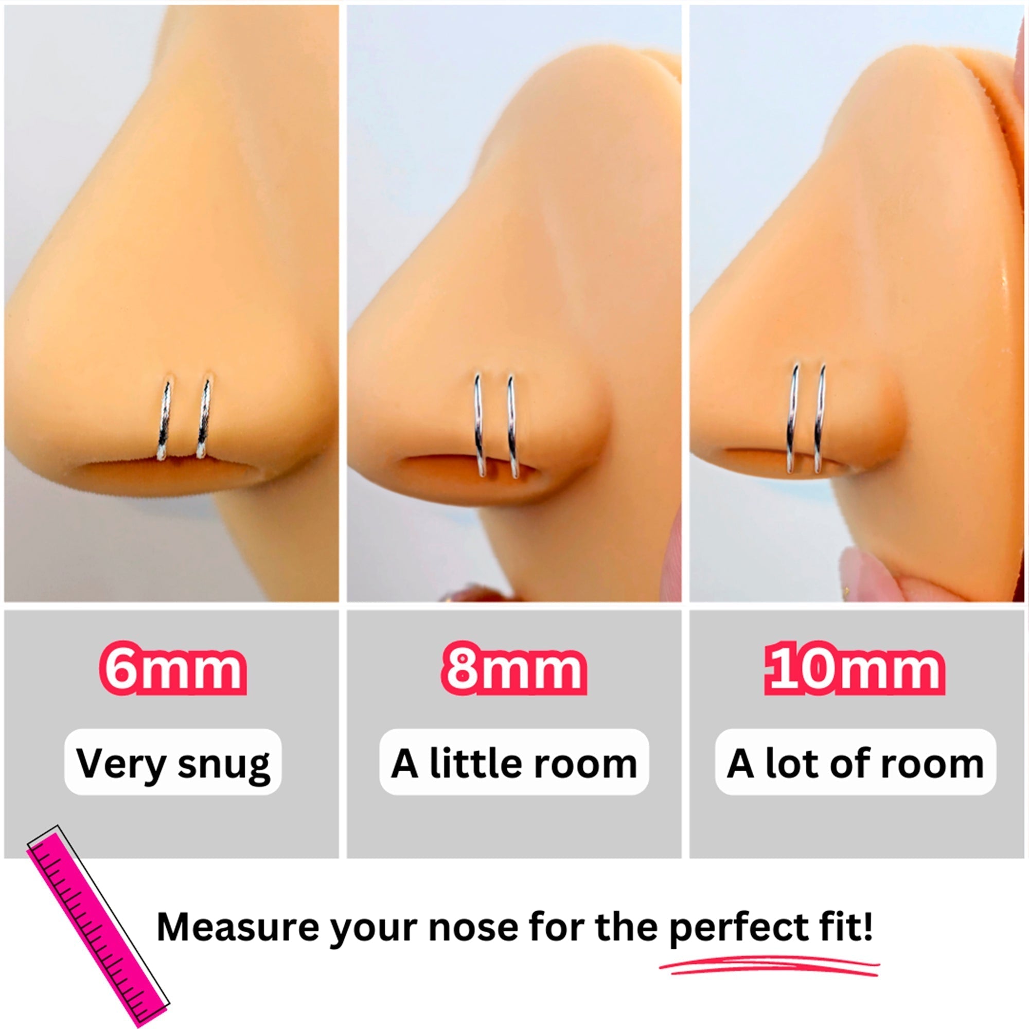 Double Hoop Nose 14k Rose Gold Filled Spiral Nose Ring 20G 8mm Right