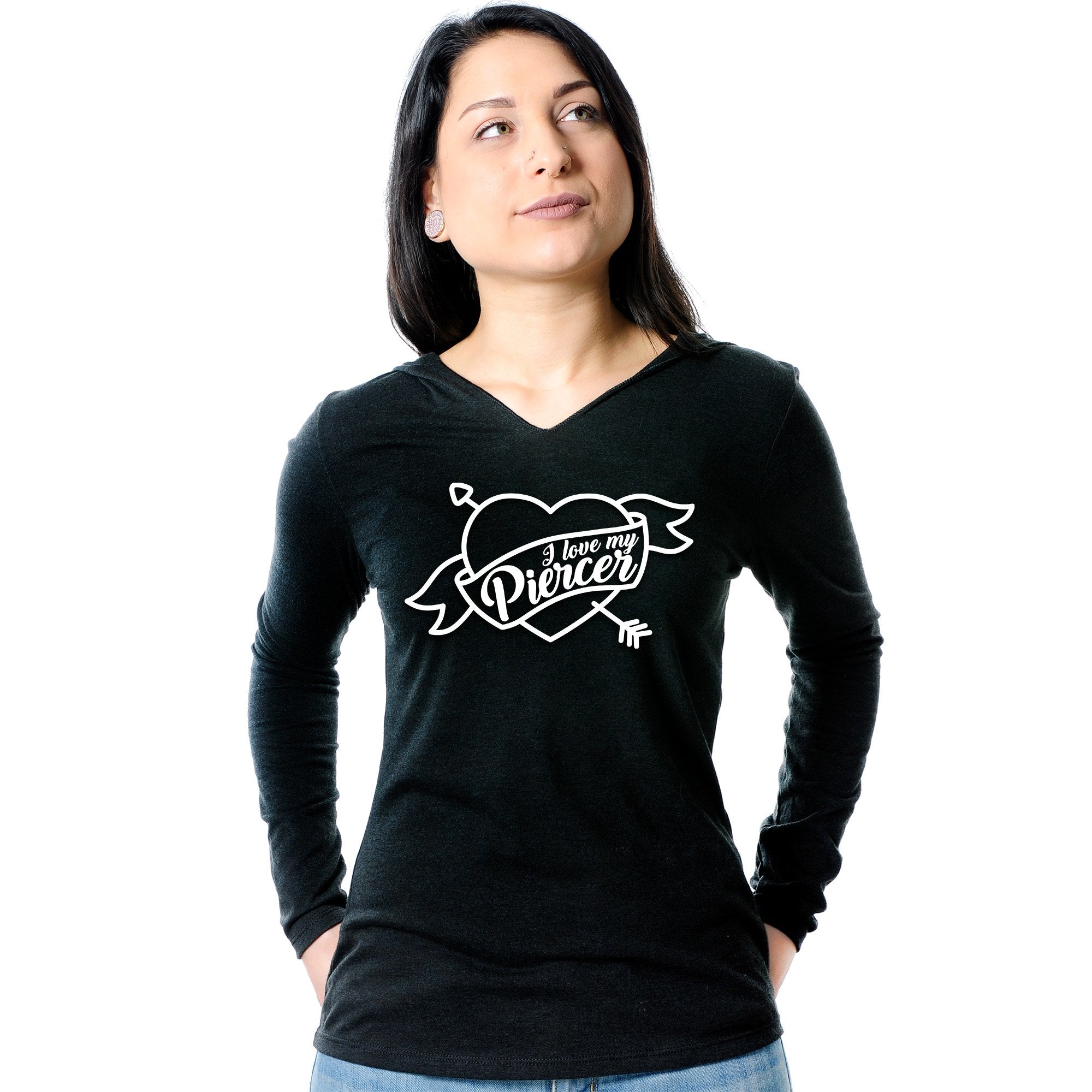 I Love My Piercer Black Tapered Long Sleeve Hoodie