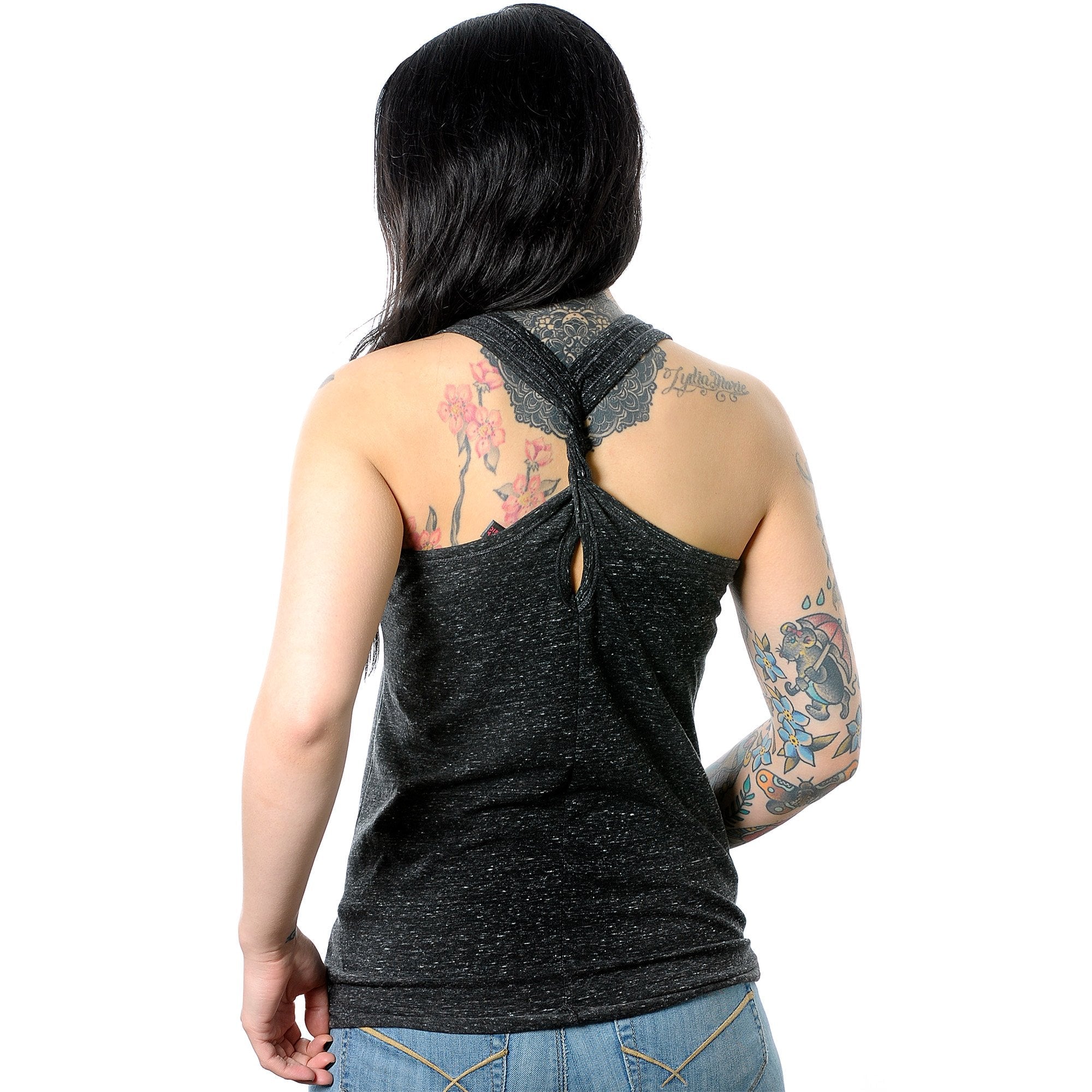 Moody Black Gray Cosmic Twist Back Tank Top