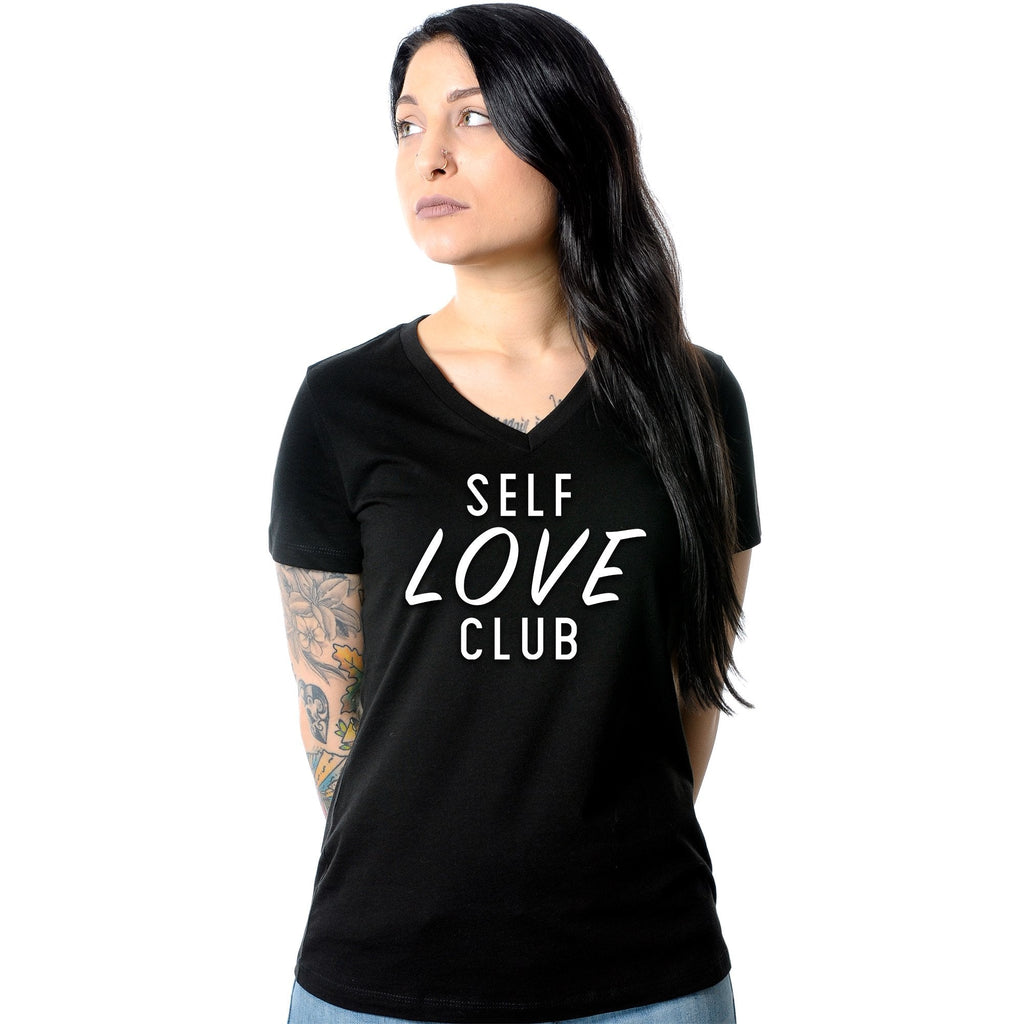Self Love Club Black Tapered V-Neck Tee Shirt
