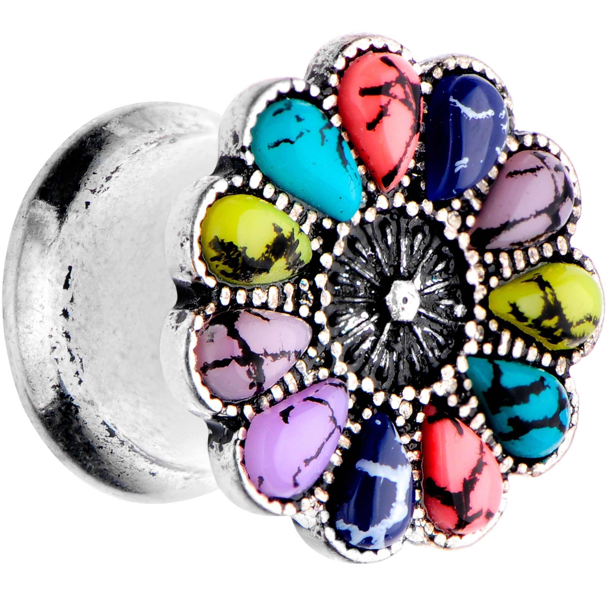 Southwestern Pinwheel Flower Double Flare Plug Set Set 2G to 22mm