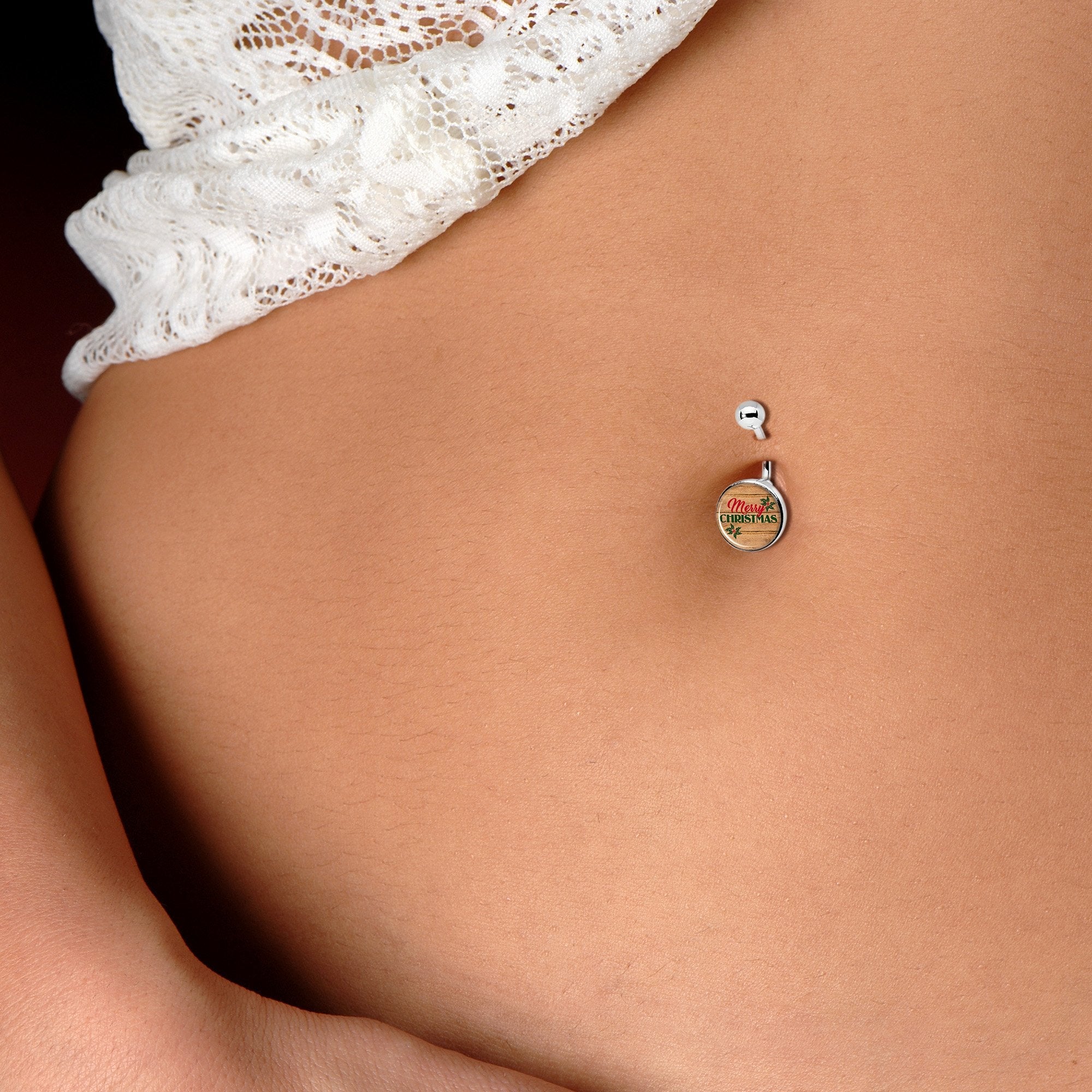 Rustic Wood Merry Christmas Belly Ring