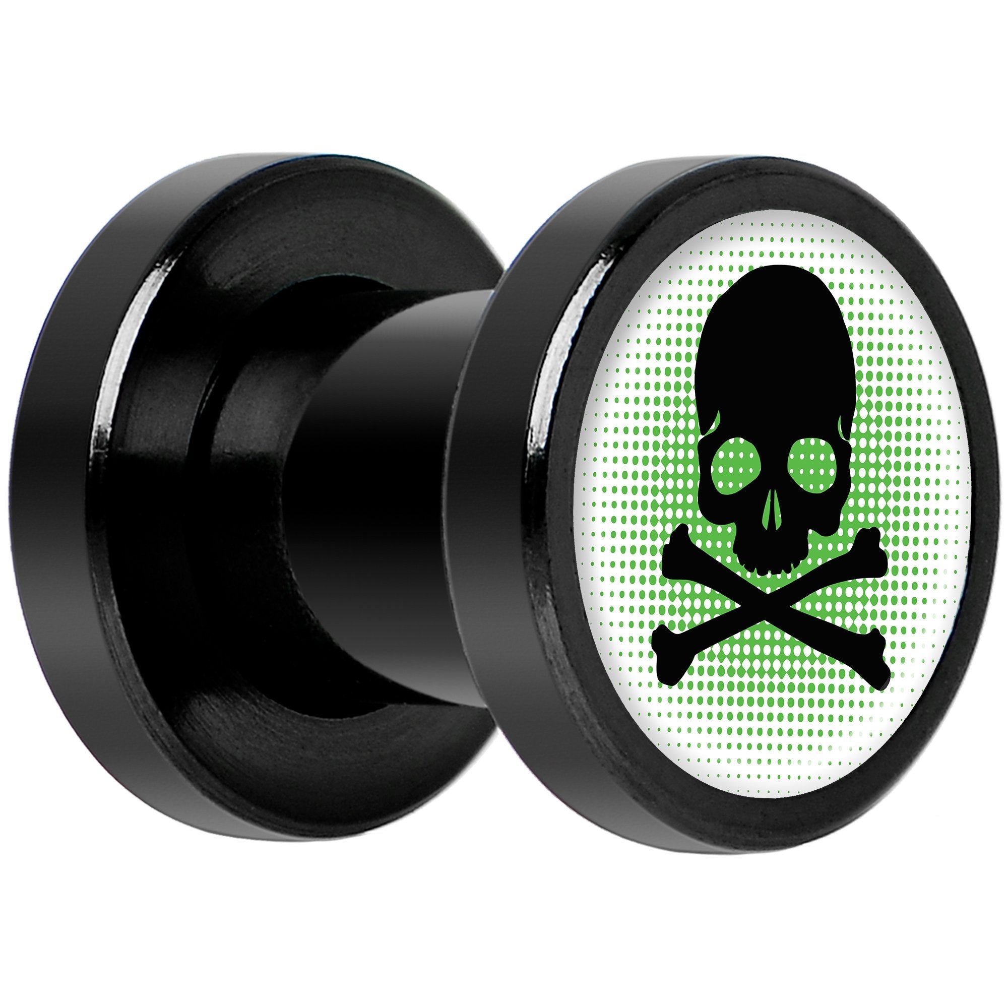 Green Black Skull Black Anodized Screw Fit Plug Set 2G