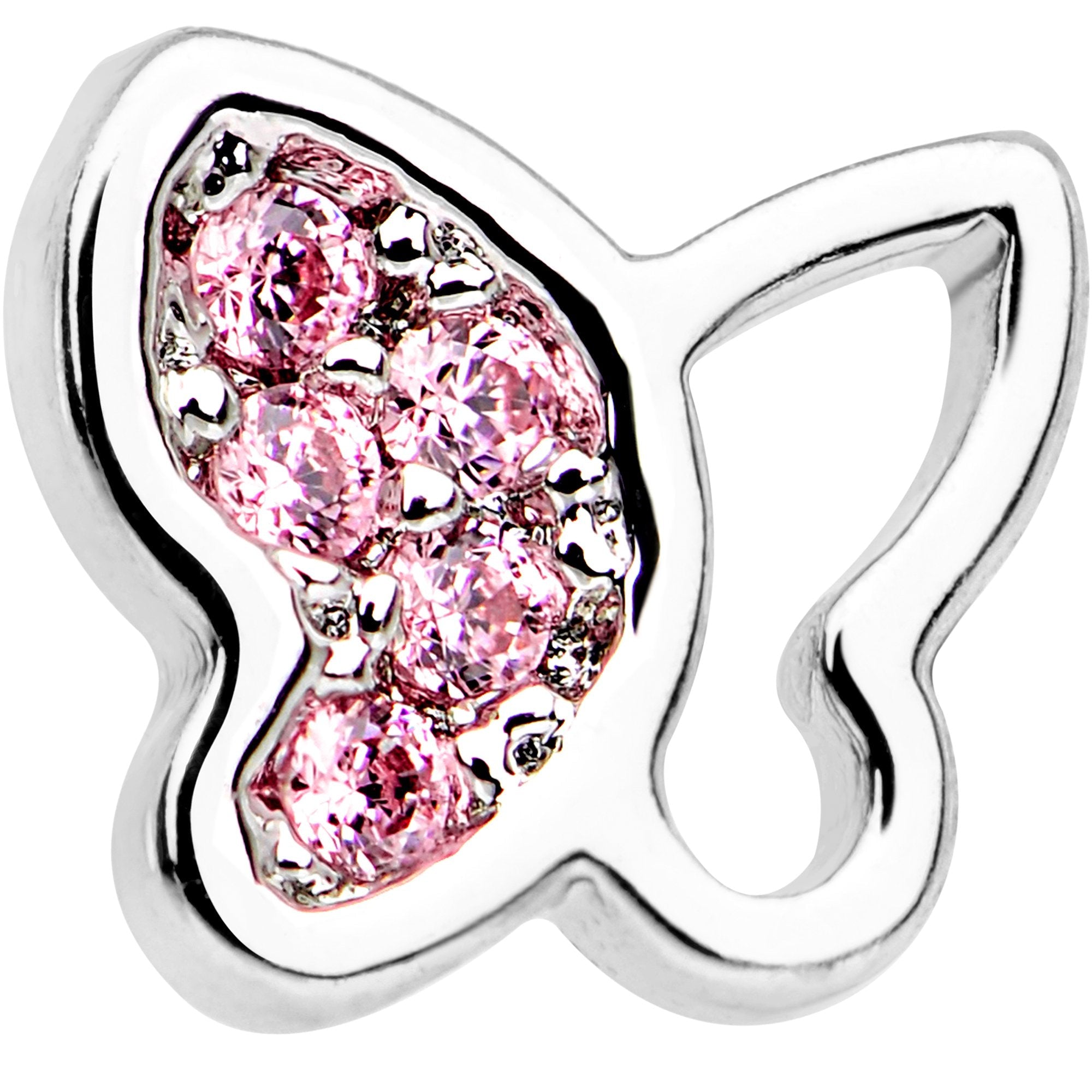 20G 1/4 Pink CZ Gem Butterfly L Shaped Nose Ring