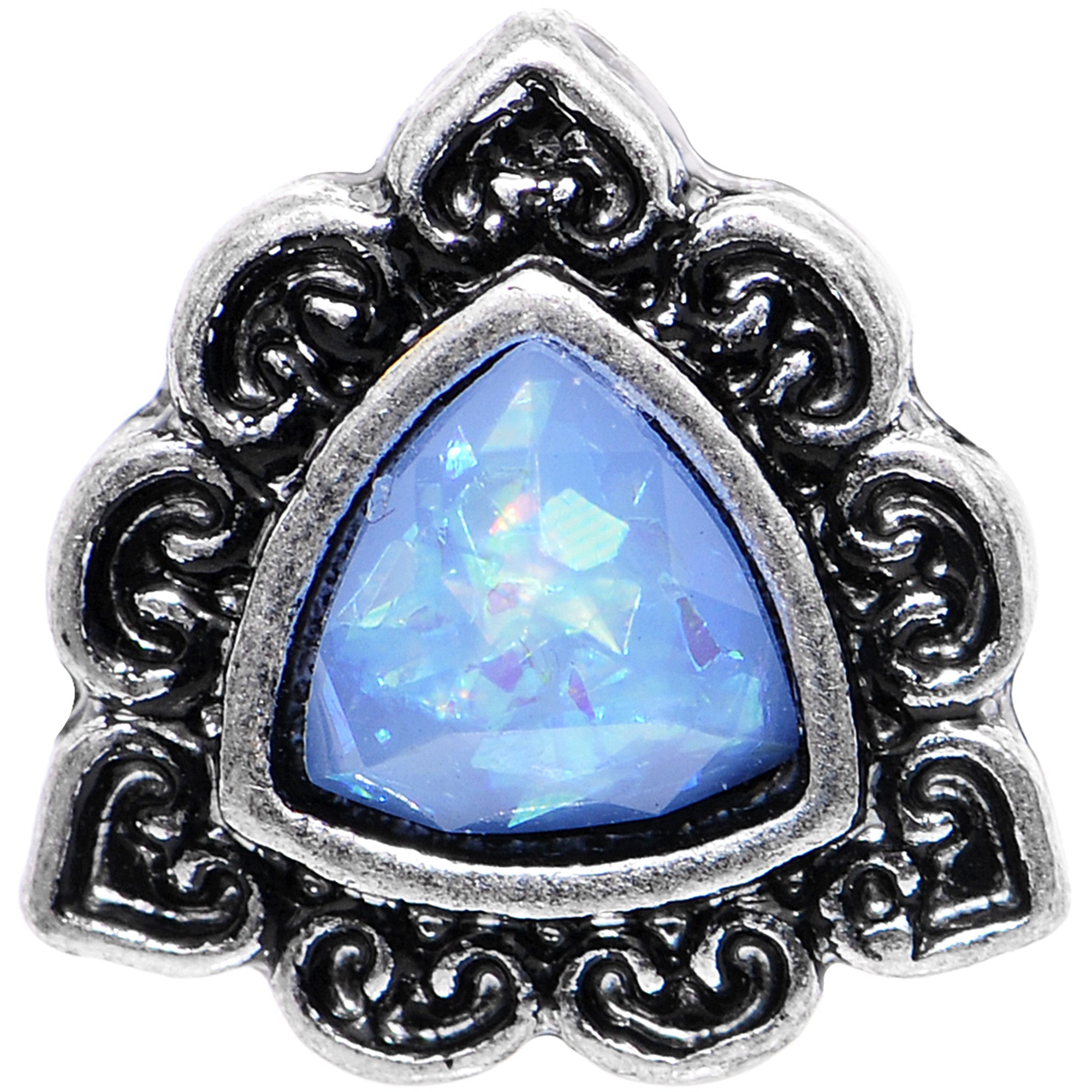 16G Iridescent Blue Faux Opal Ornate Tragus Cartilage Earring
