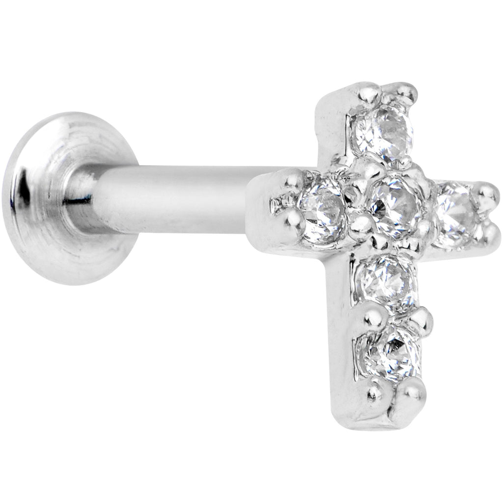 5/16 Clear CZ Internally Threaded Cross Labret Monroe
