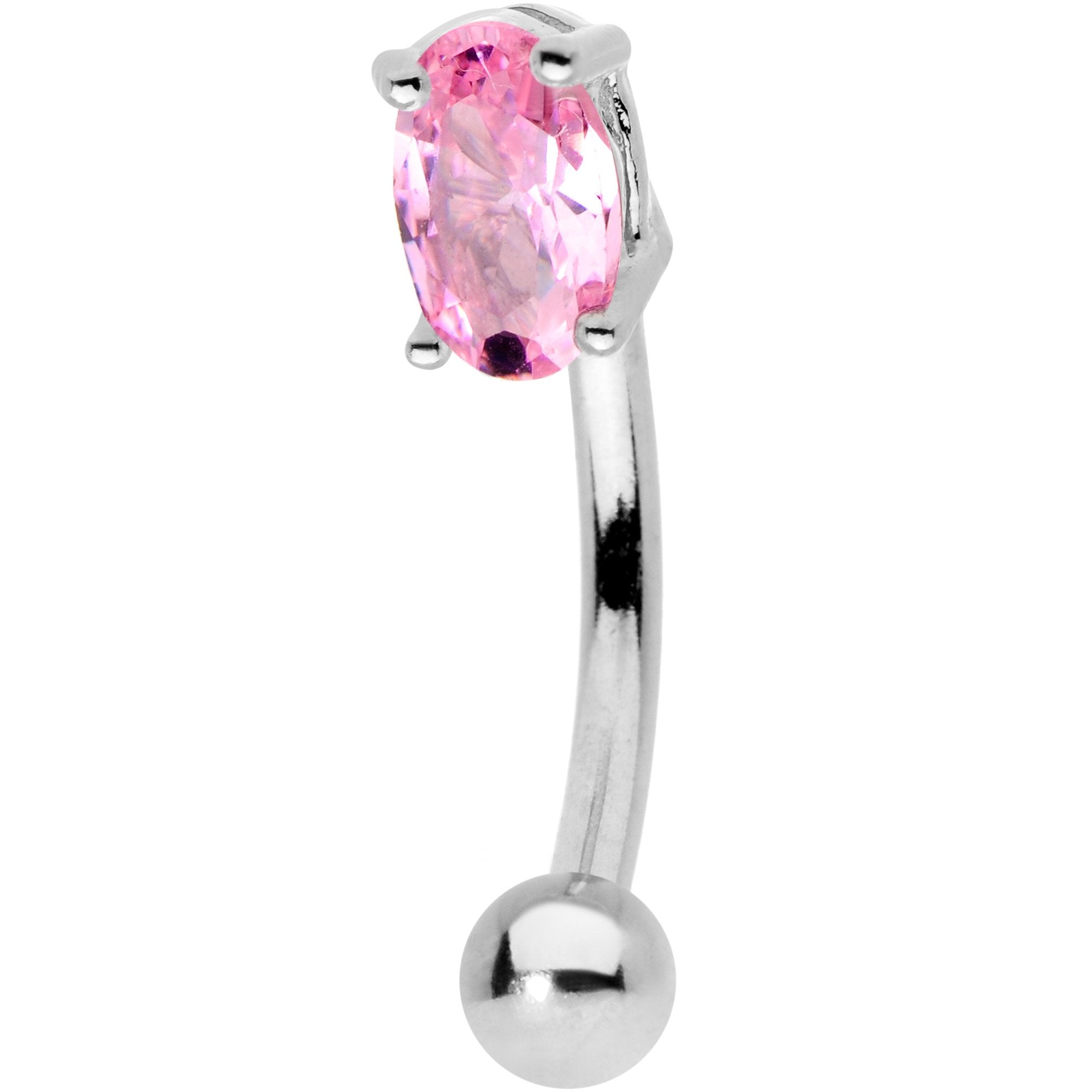 5/16 Pink CZ Gem Big Bling Curved Eyebrow Ring