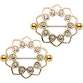 1 inch Clear Gem Gold Anodized Always Angelic Halo Heart Nipple Shield Set
