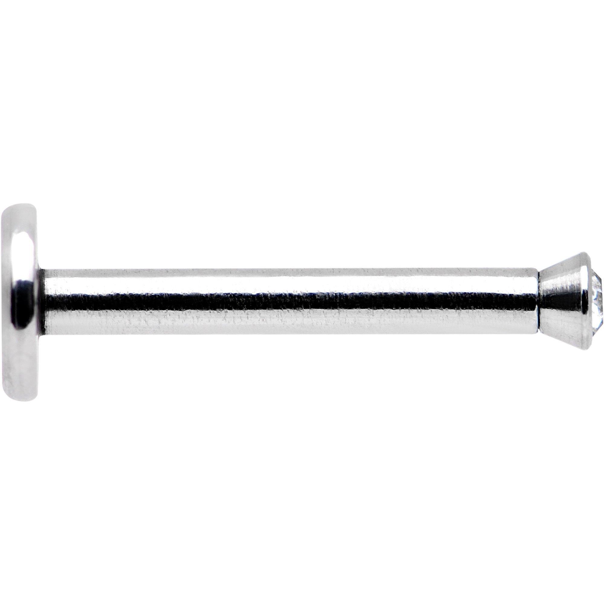 16G 3/8 Bezel Set Clear Gem Internally Threaded Labret Monroe