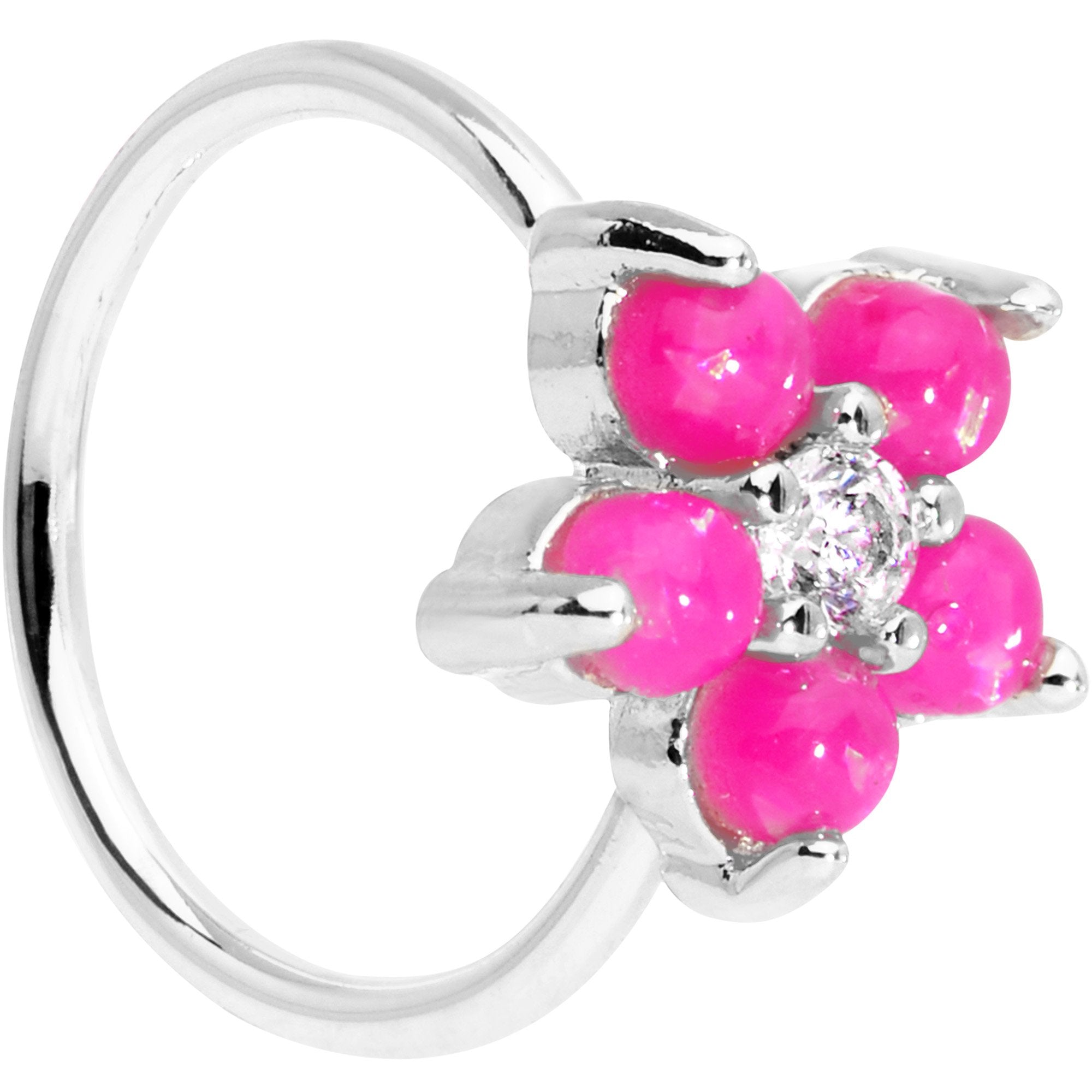 20G 5/16 Clear CZ Pink Faux Opal Flower Circular Ring