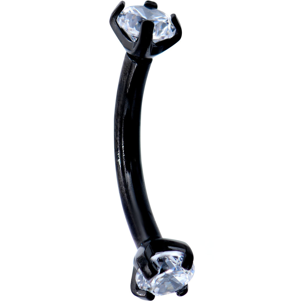 5/16 Clear CZ Gem Black PVD Bling Bling Curved Eyebrow Ring