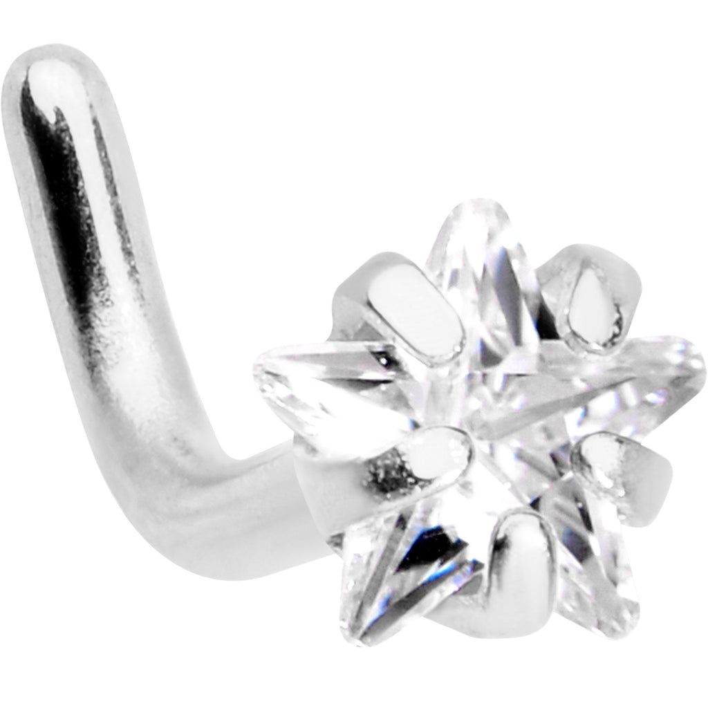 18G 1/4 Clear Star 3mm CZ Gem Steel L-Shape Nose Ring