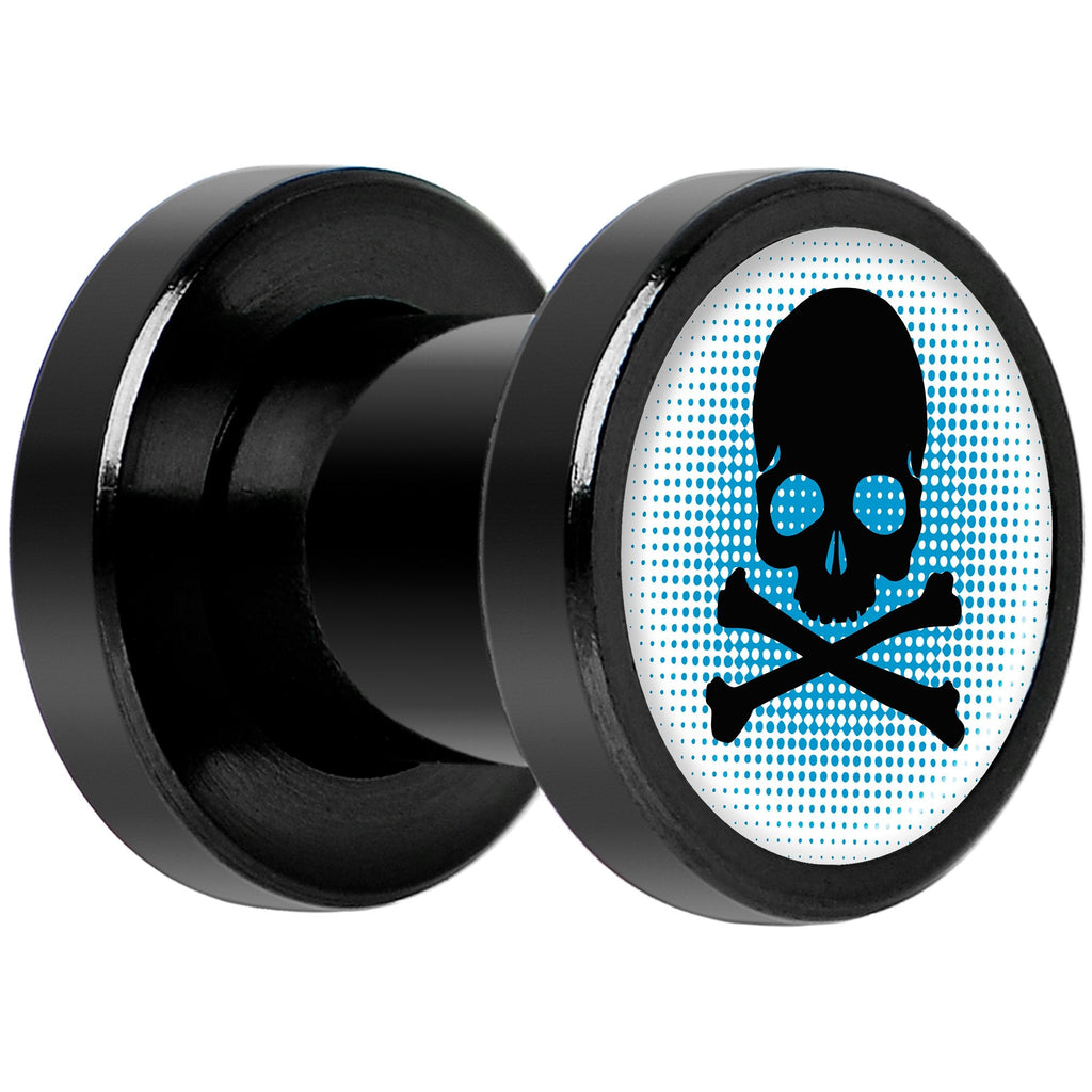 Blue Black Skull Black Anodized Screw Fit Plug Set 2G