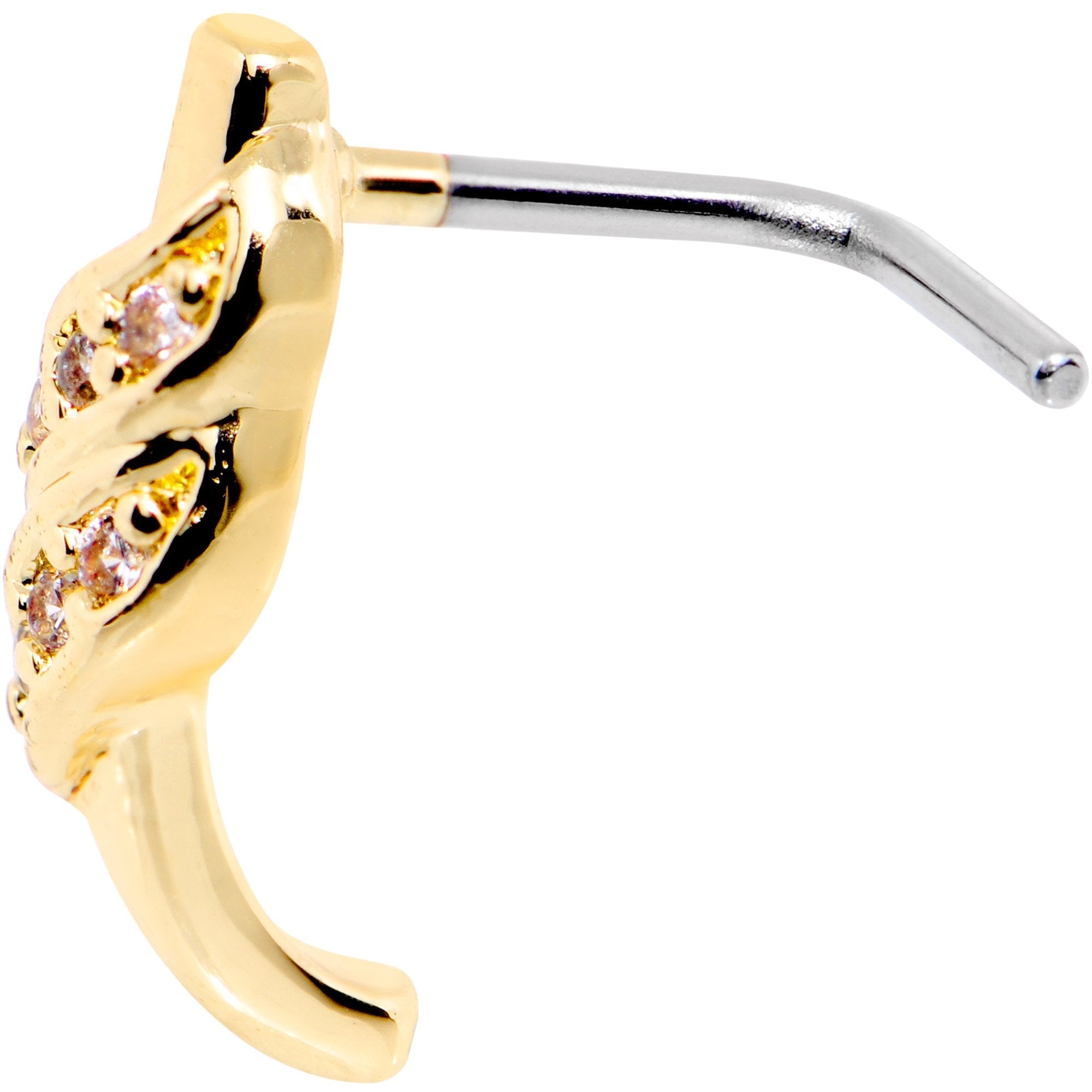 20G Clear CZ Gold Tone Swish Faux Hoop L Shaped Nose Ring